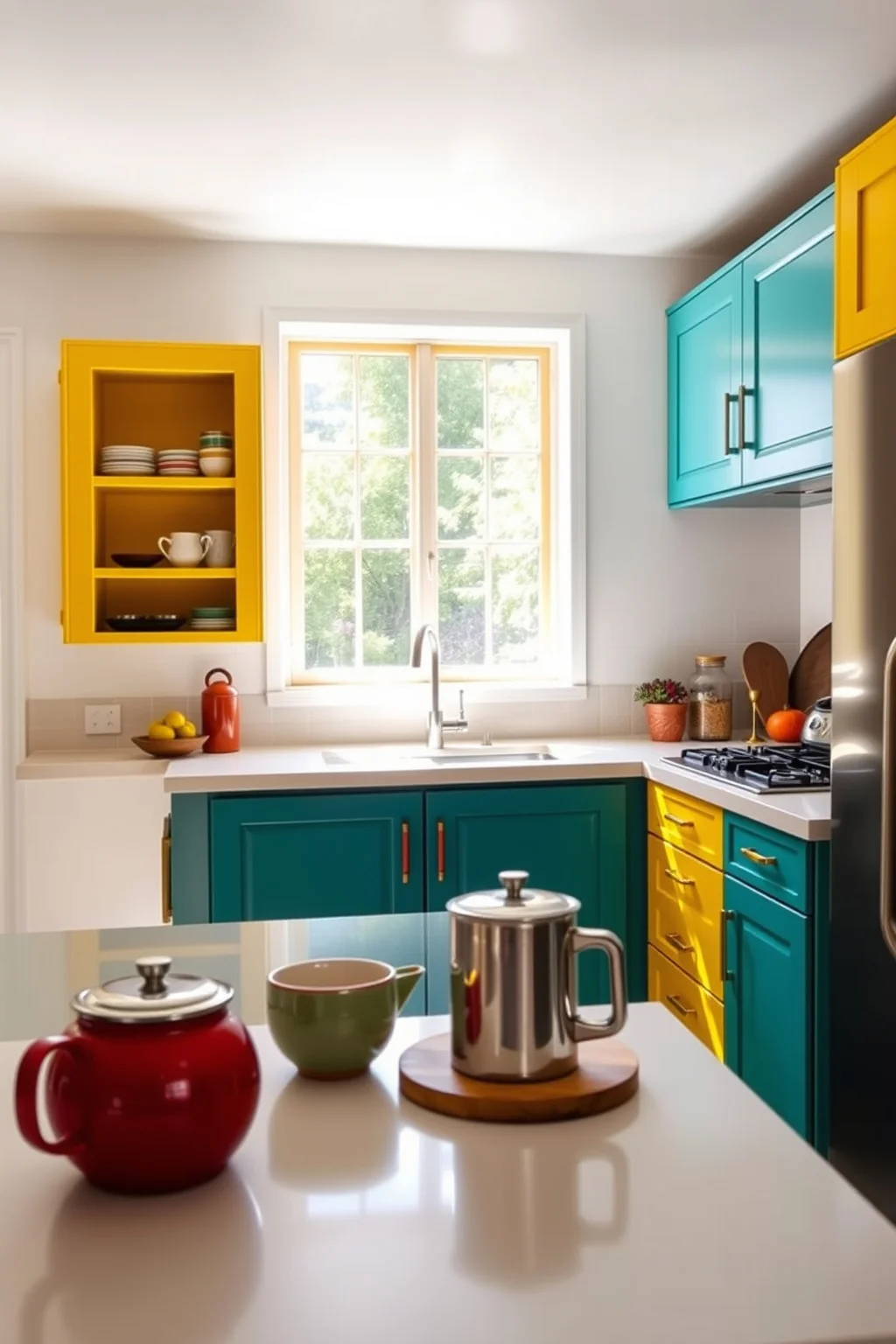 1. Bold Colorful Cabinets