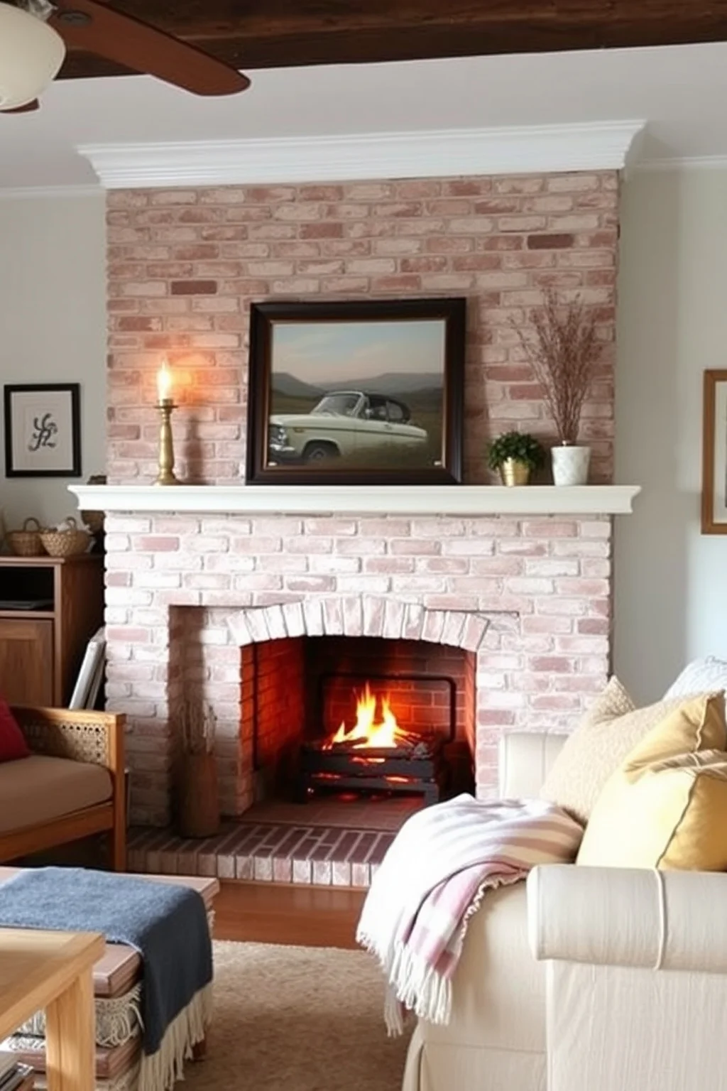 10. Whitewashed Brick Fireplace