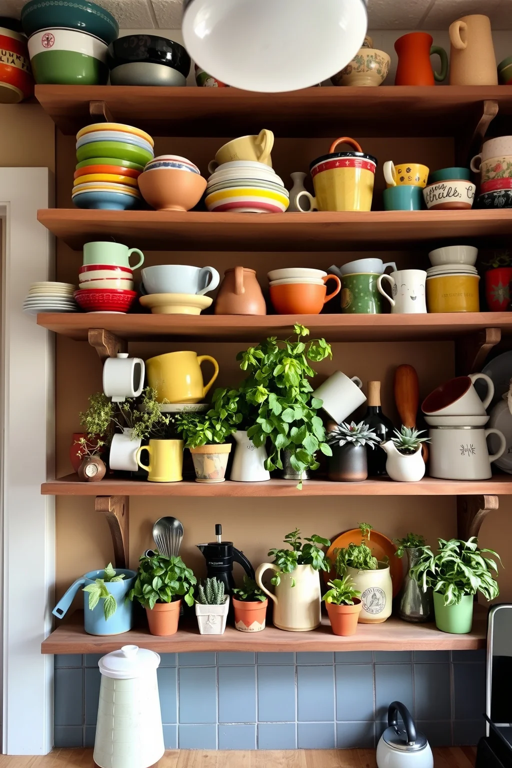 2. Open Shelving with Unique Dishware