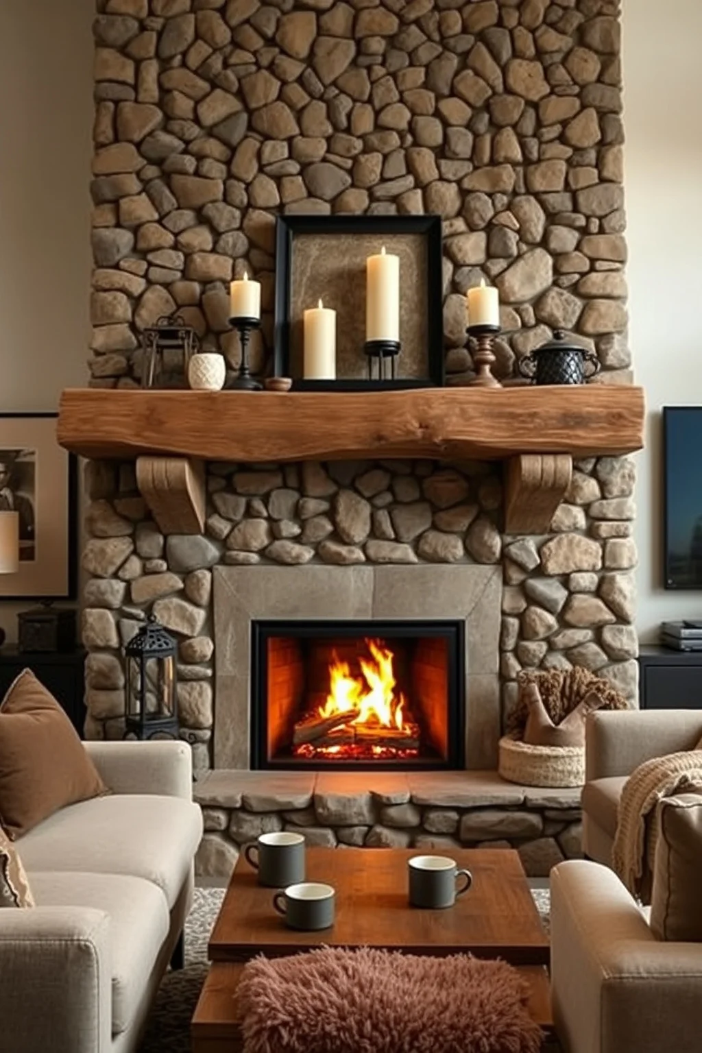 2. Rustic Stone Fireplace