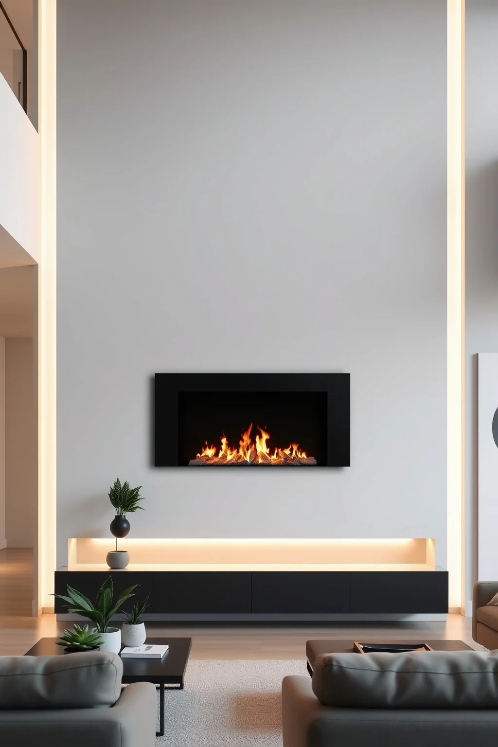 1. Minimalist Wall-Mounted Fireplace