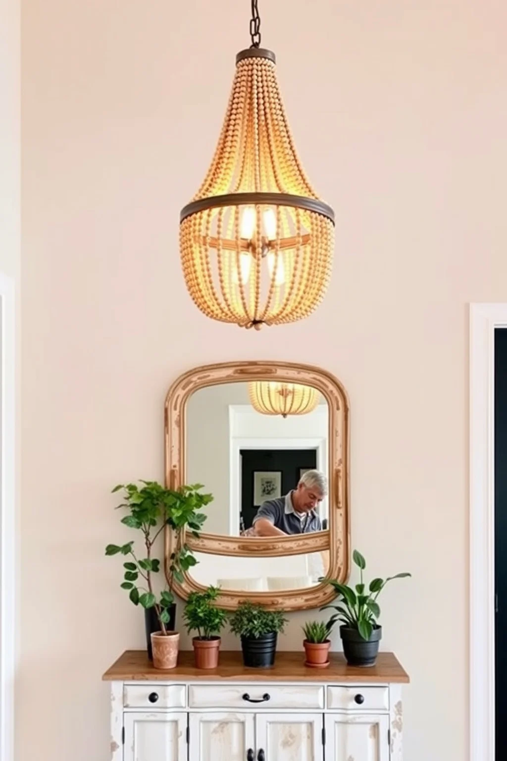 1. Rustic Wood Bead Chandelier