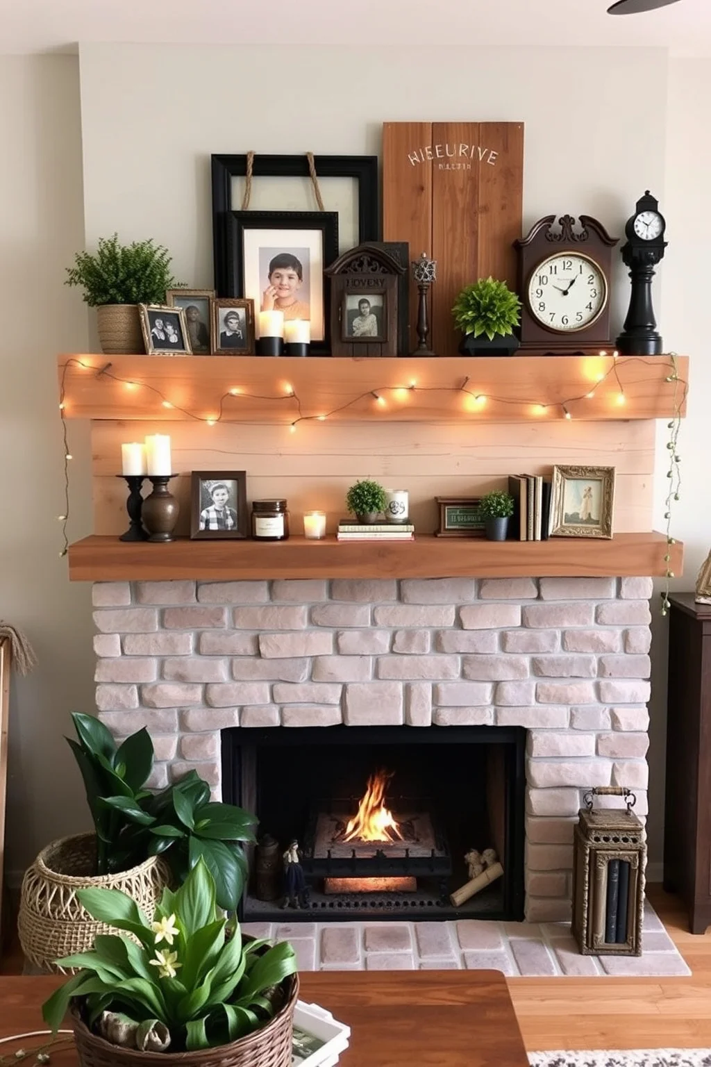 1. Rustic Wooden Mantel