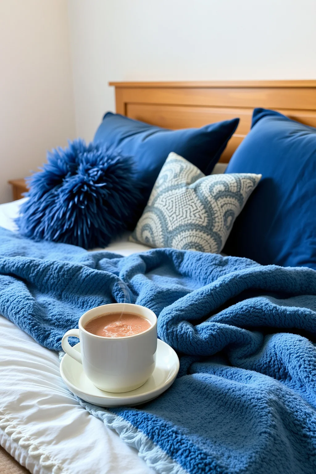 10. Cozy Blue Throws and Pillows