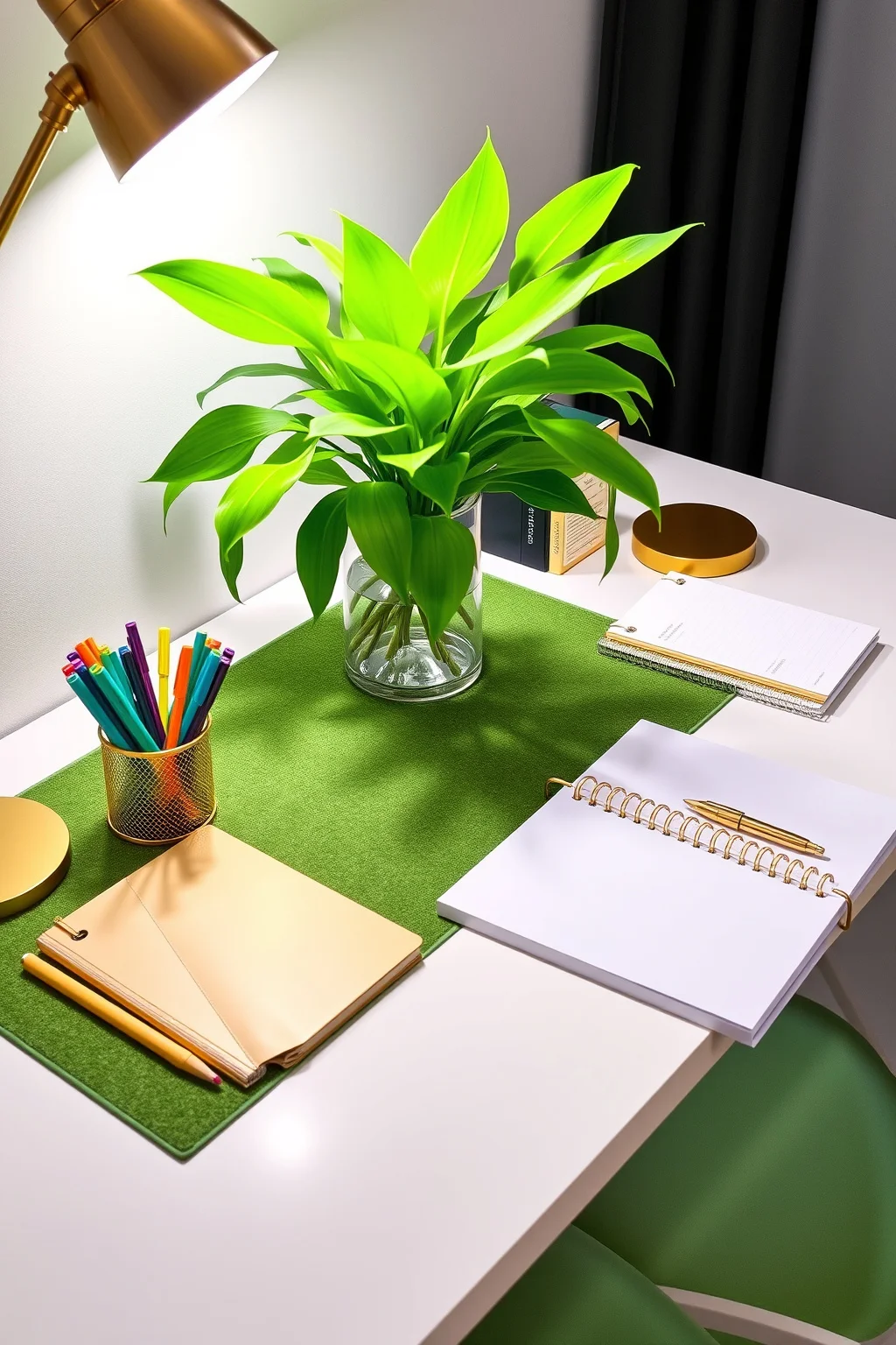 11. Green and Gold Desk Setup