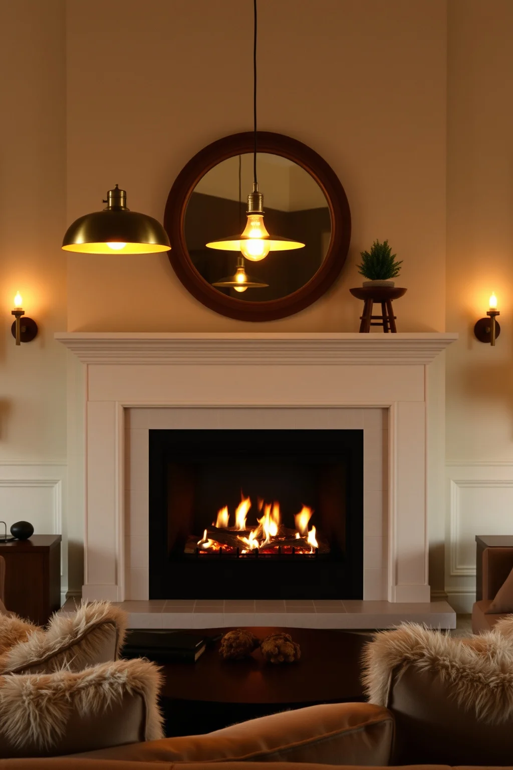 11. Warm Lighting Above the Fireplace