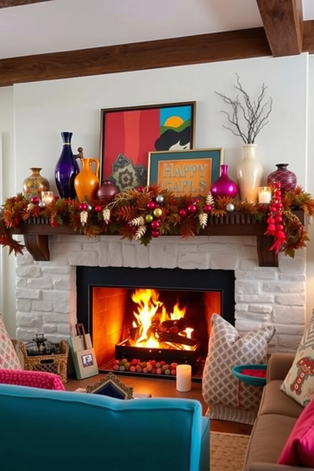 12. Colorful Mantel Décor