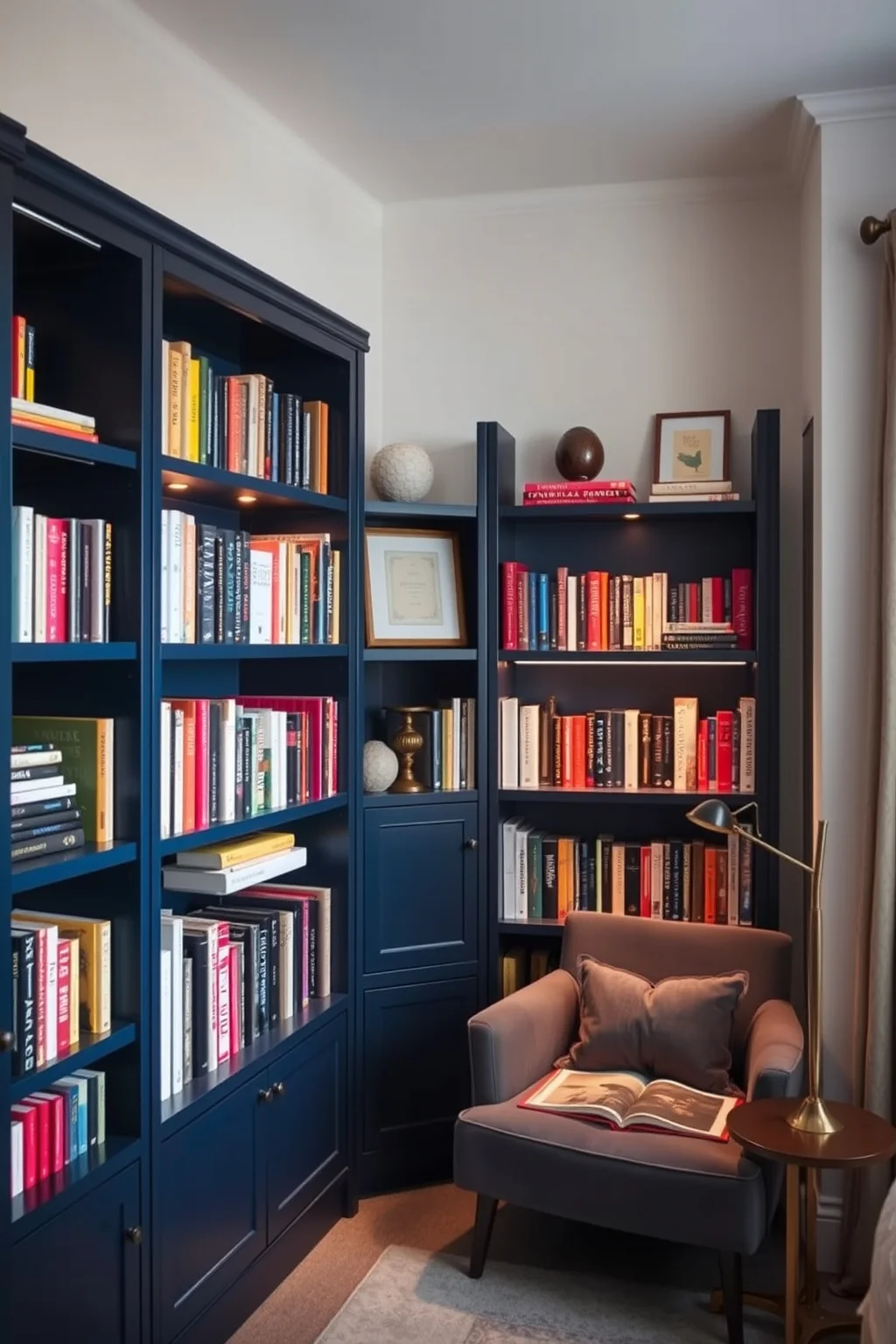 12. Dark Blue Bookshelves