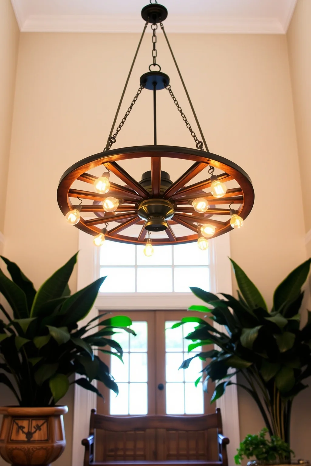 12. Rustic Wagon Wheel Chandelier