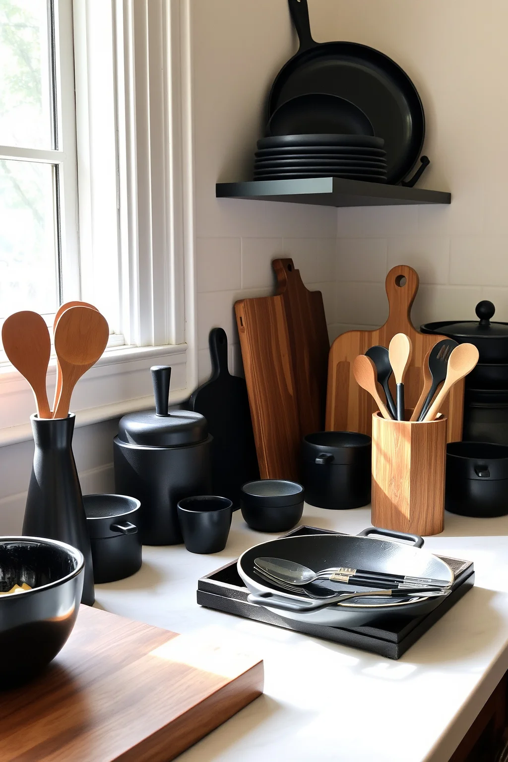 13. Black and Wood Kitchen Accessories