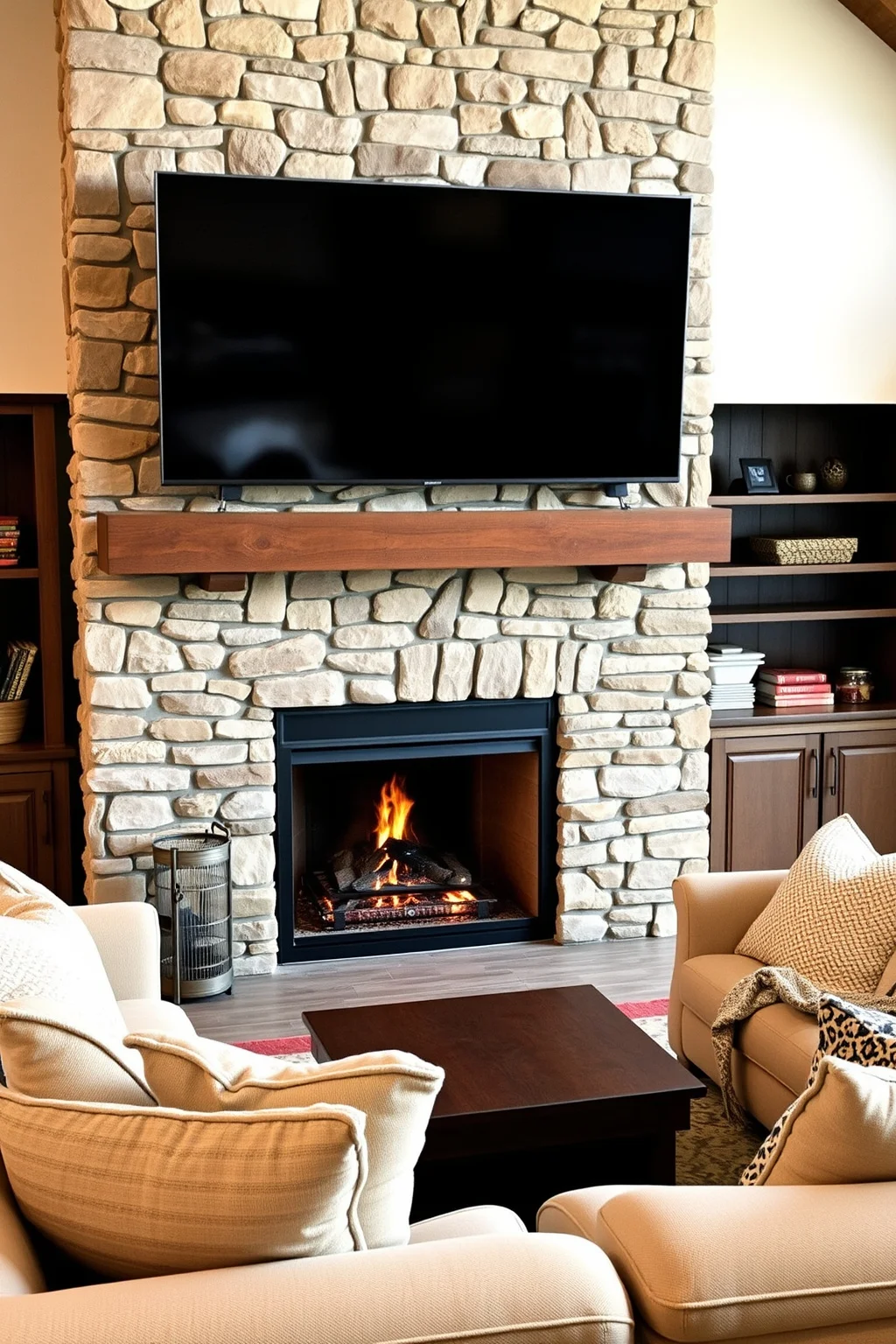 13. Farmhouse Fireplace with a TV Above