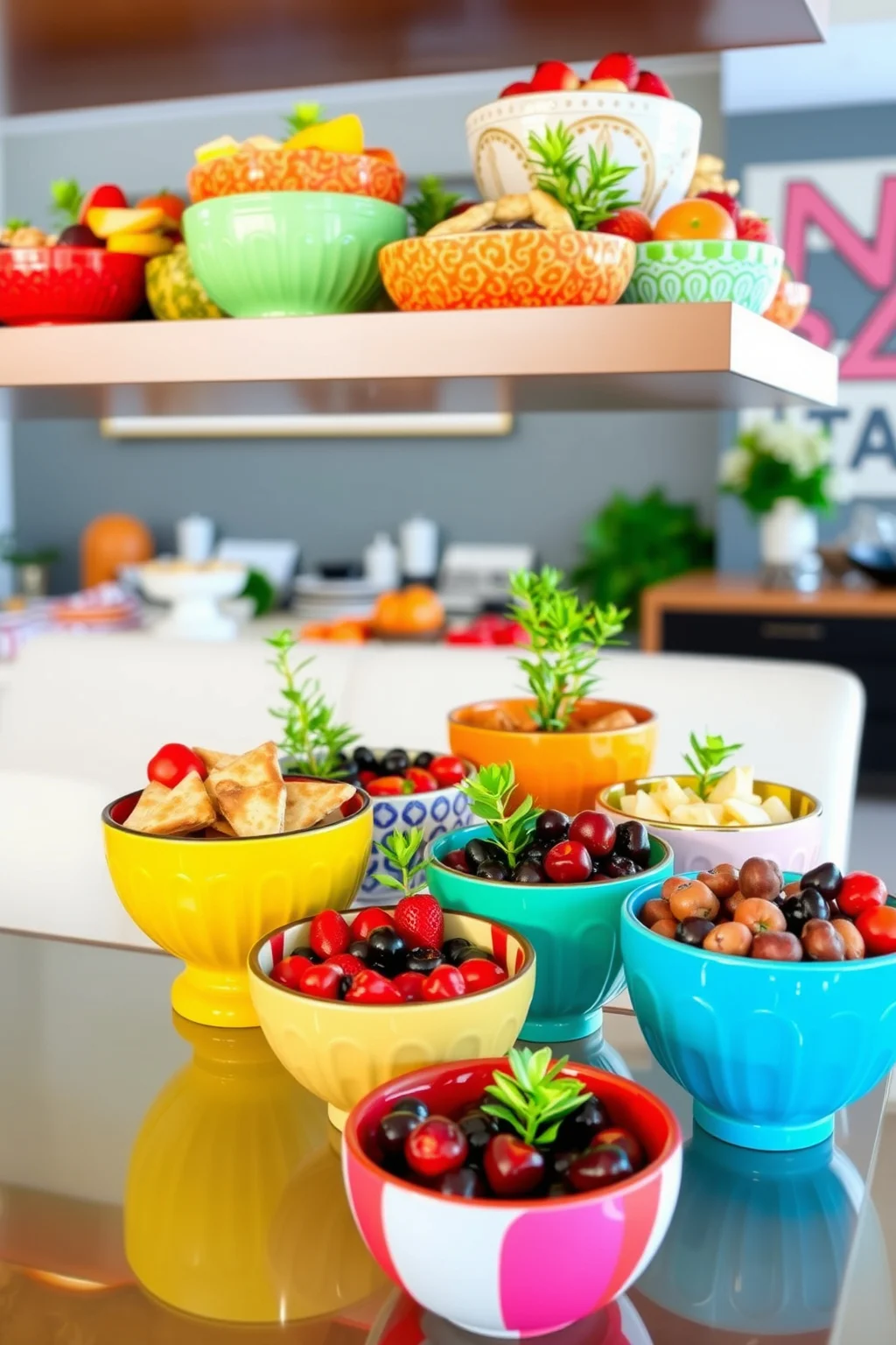 13. Floating Shelf with Decorative Bowls