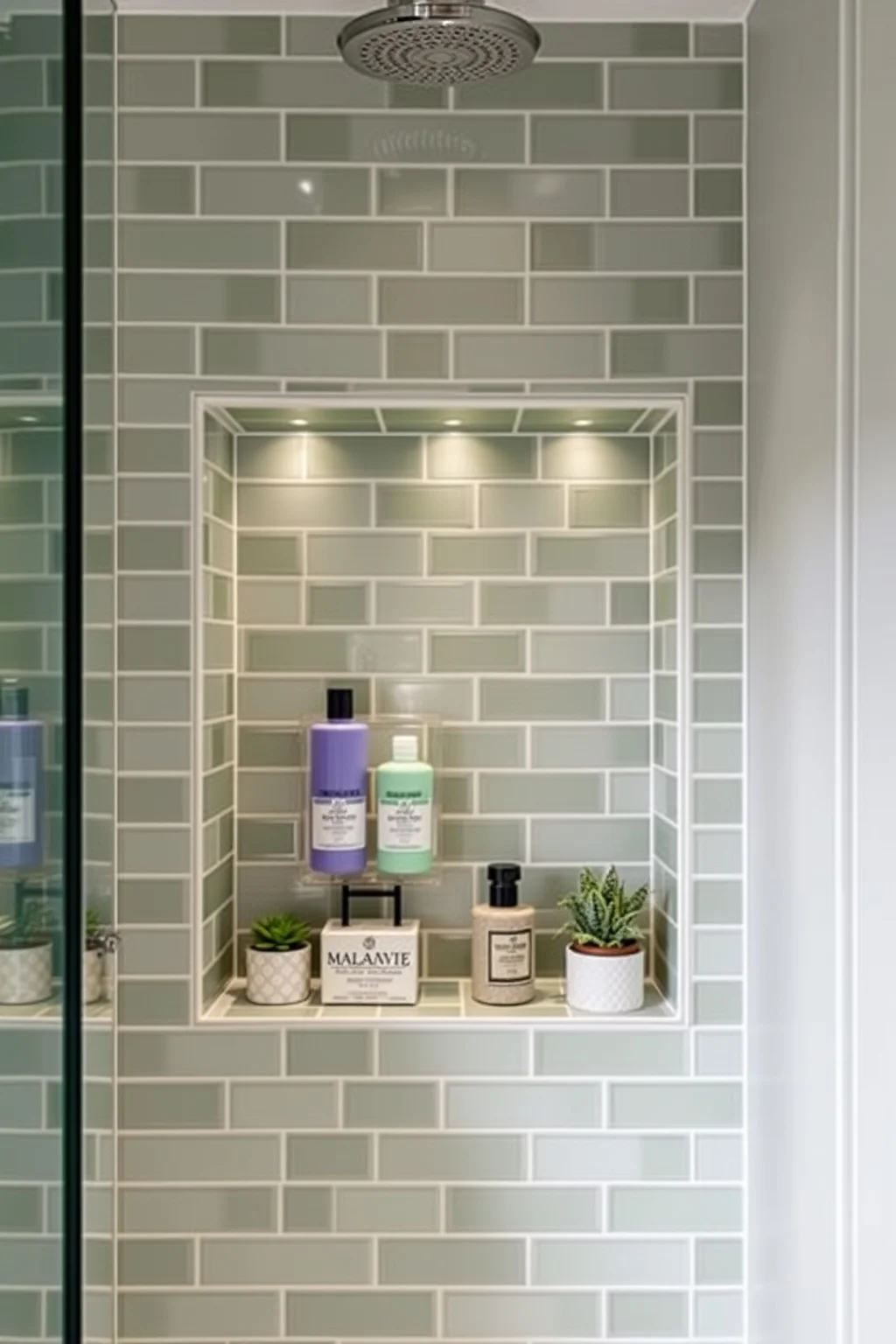 13. Sage Green Shower Niche