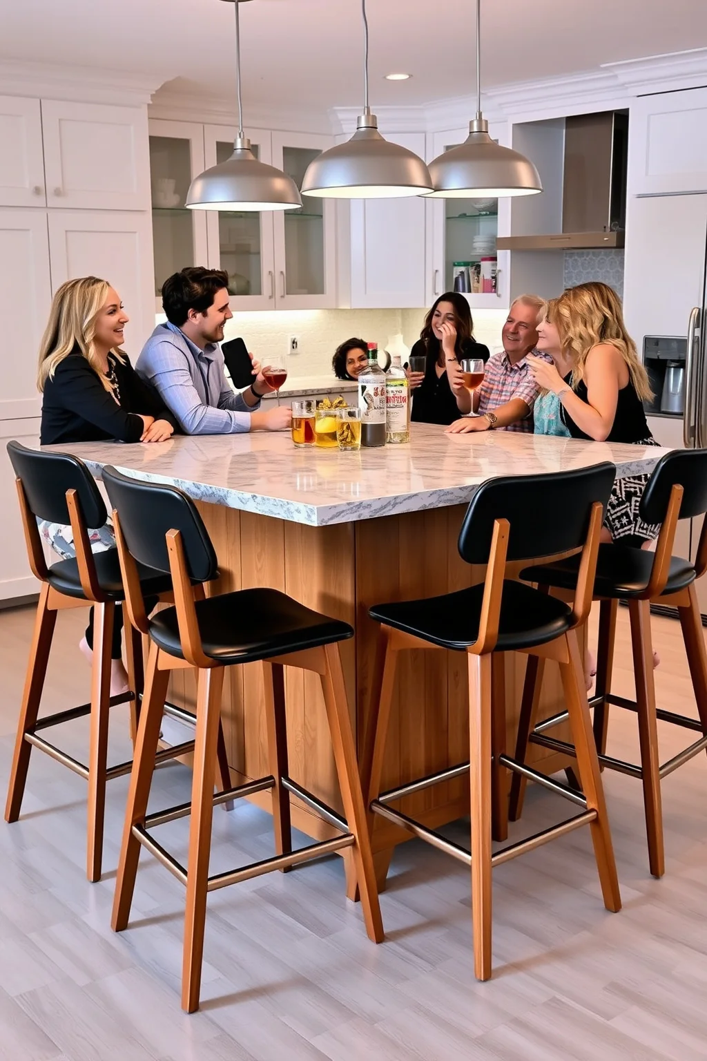 14. Black Counter Stools with Wood Legs