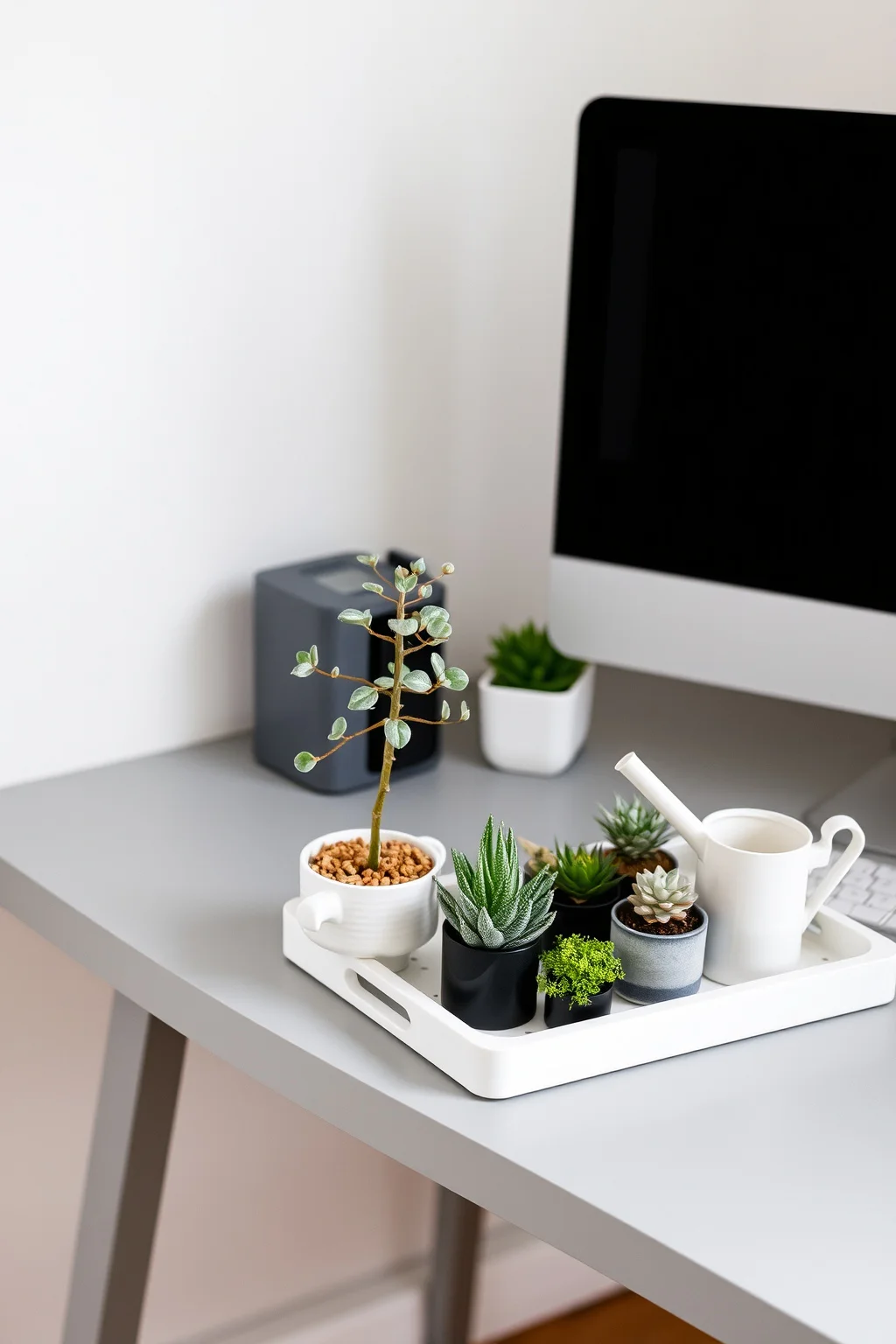 14. Grey and White Desk Plants