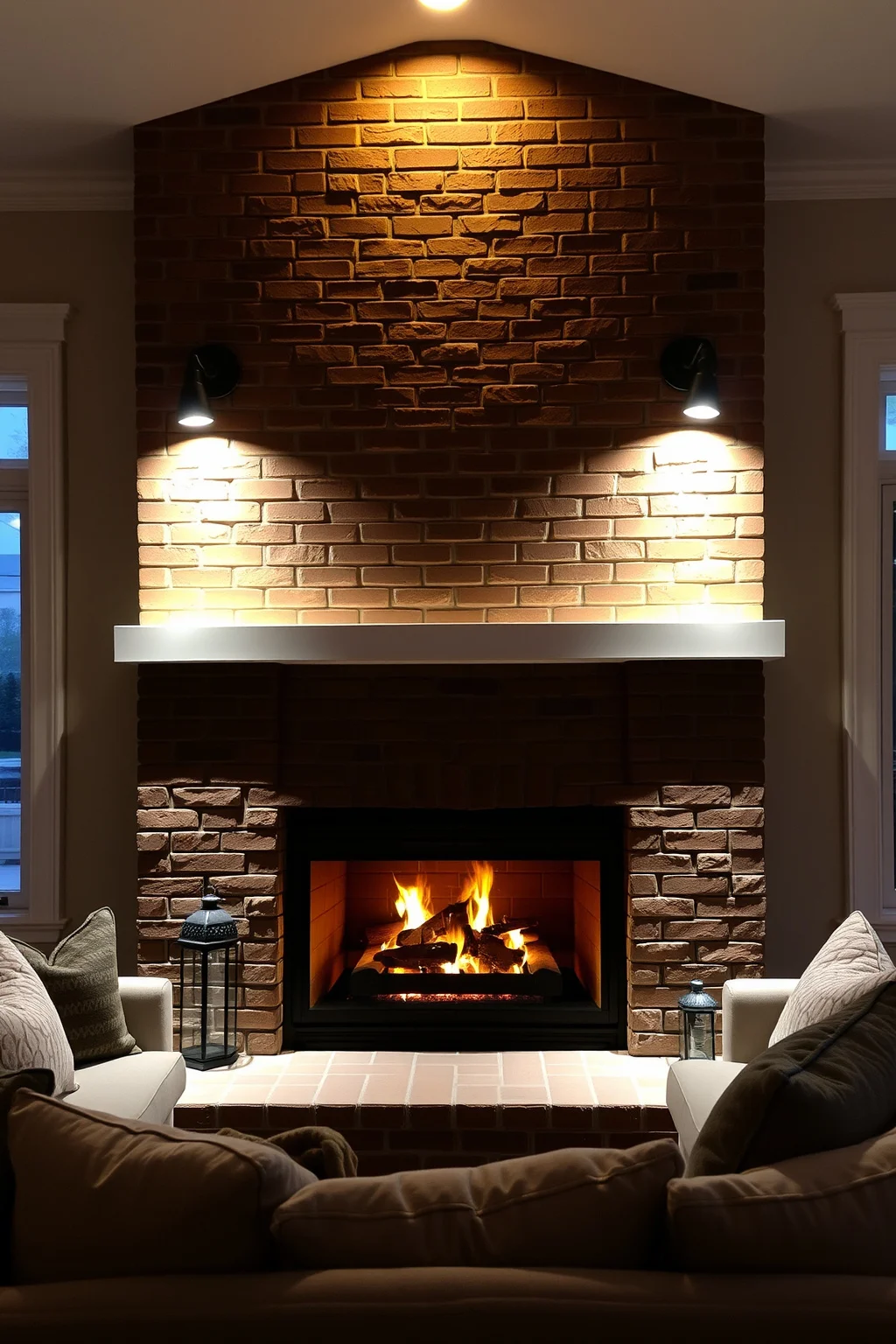 15. Brick Fireplace with Lighting