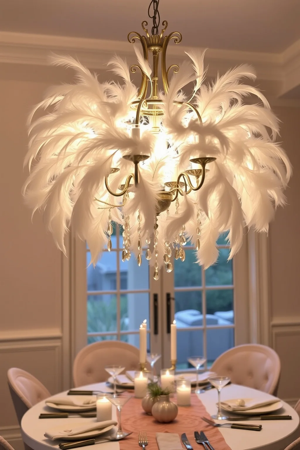 15. Elegant Chandelier with Feathers