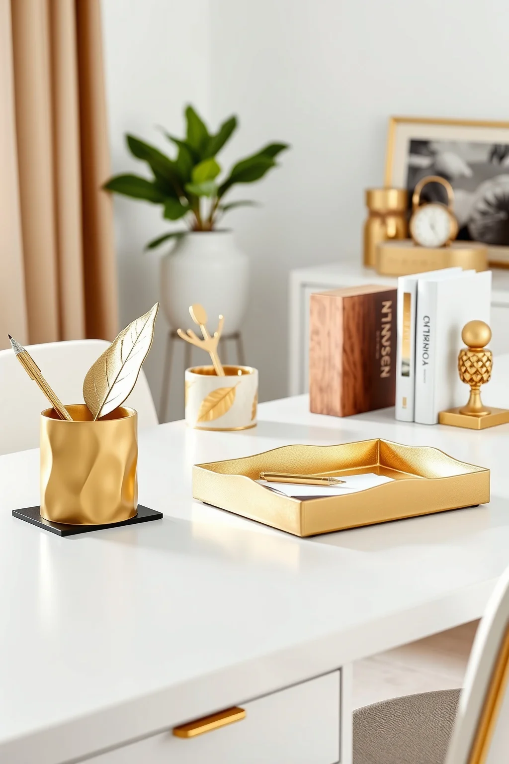 2. Gold Leaf Desk Accessories