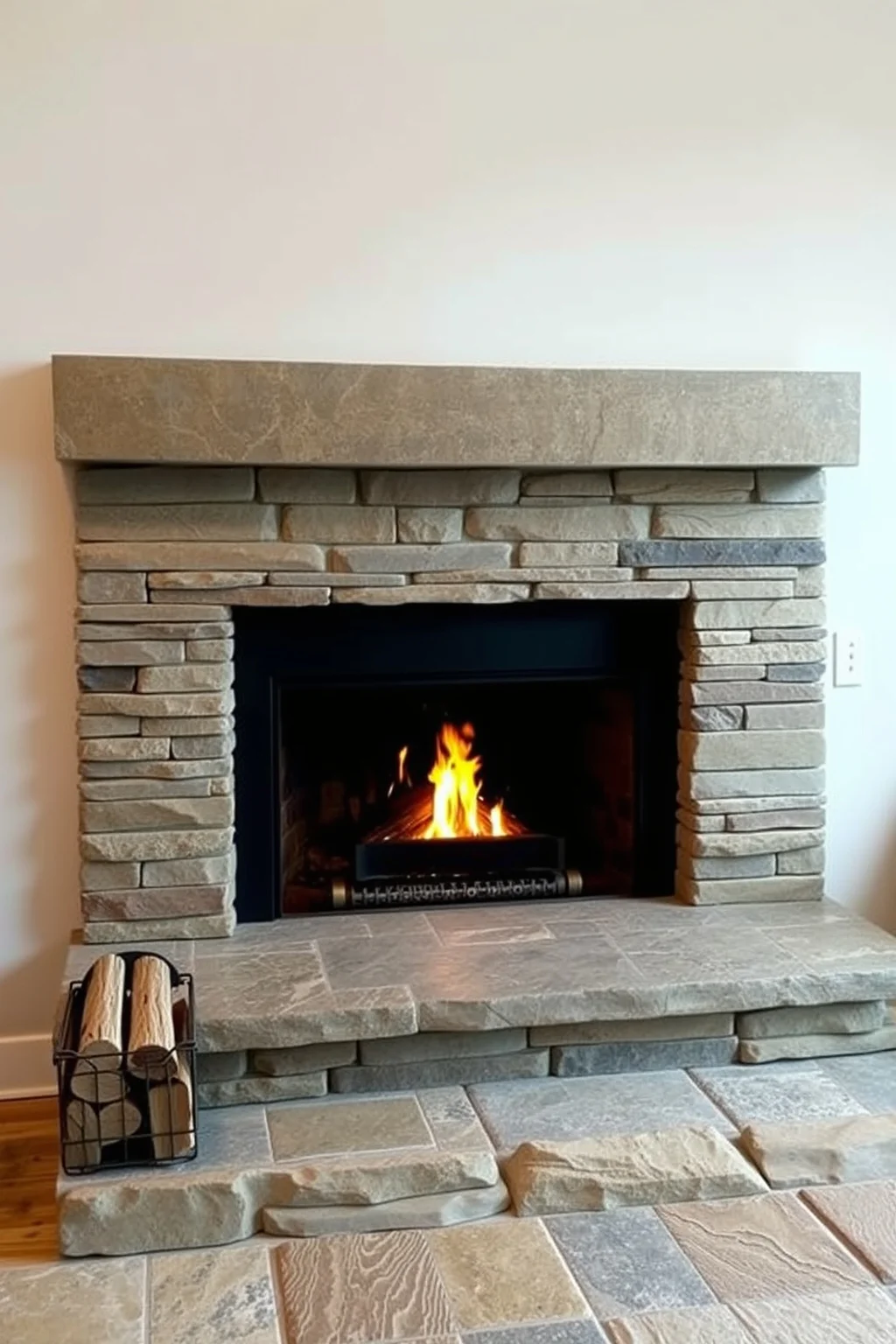 2. Minimalist Stone Fireplace