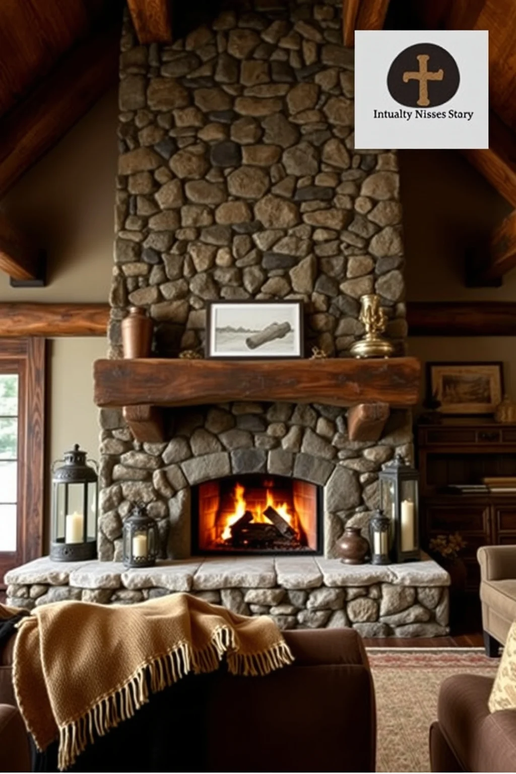 2. Rustic Stone Fireplace