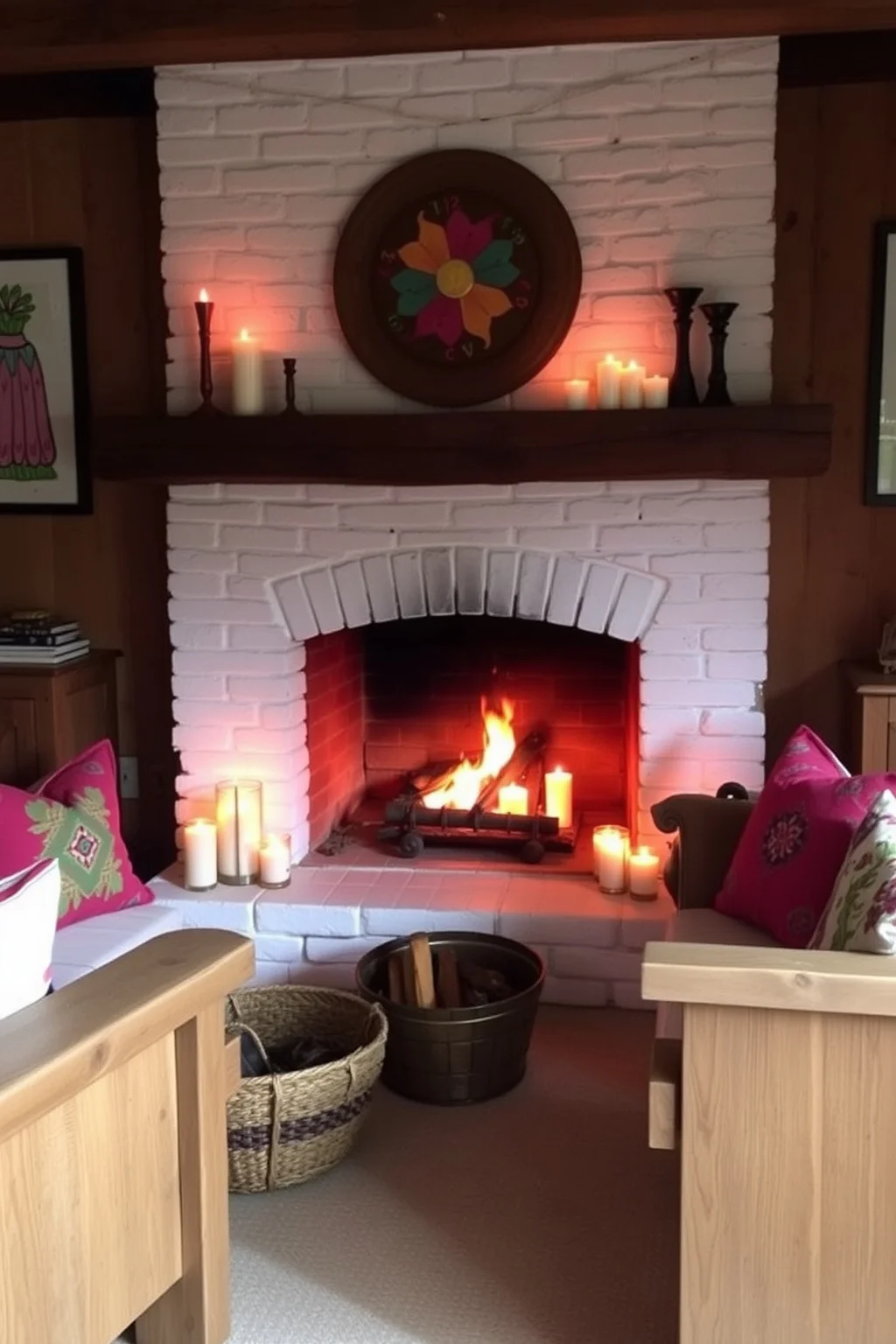 2. Whitewashed Brick Fireplace