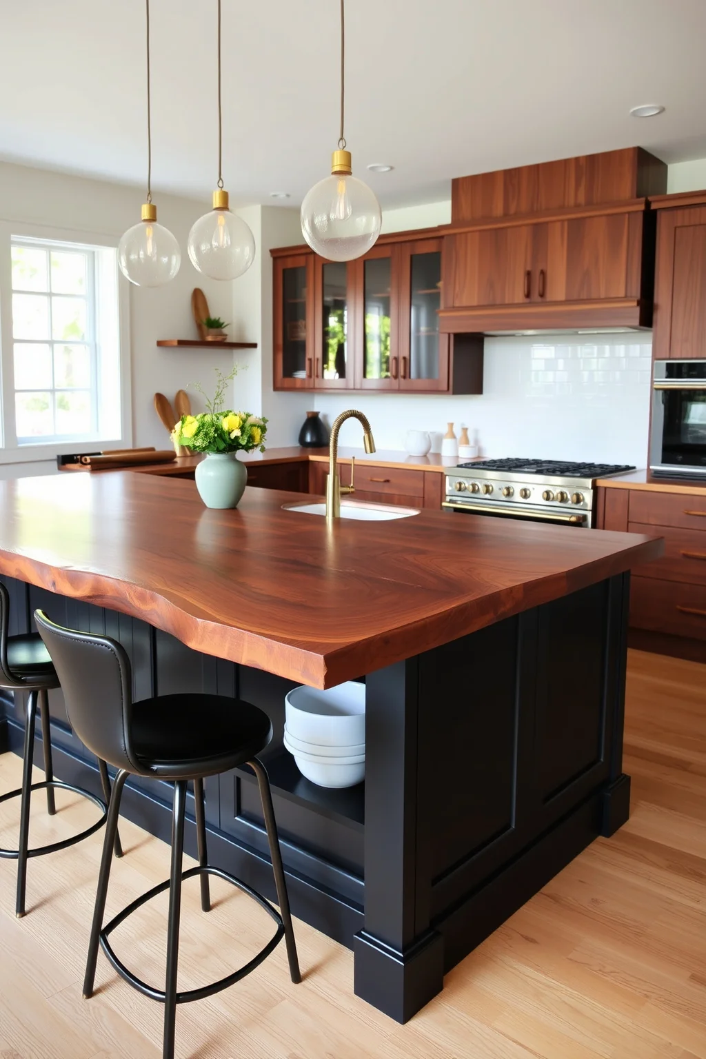 2. Wood-Top Black Kitchen Island
