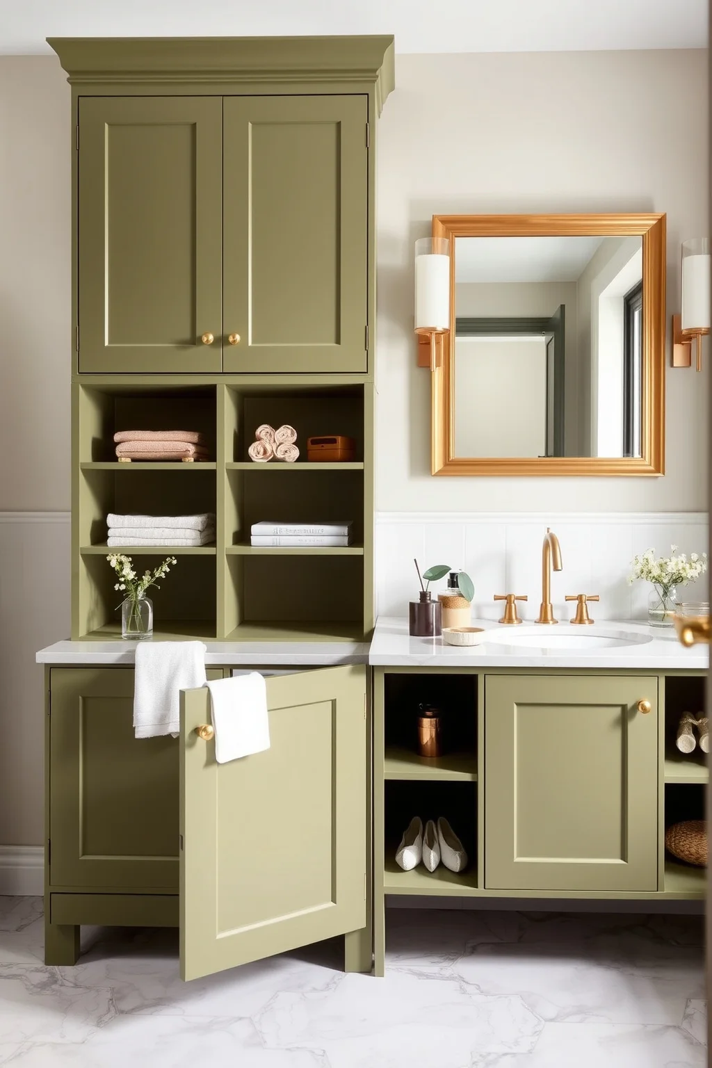 3. Olive Green Vanity Cabinets