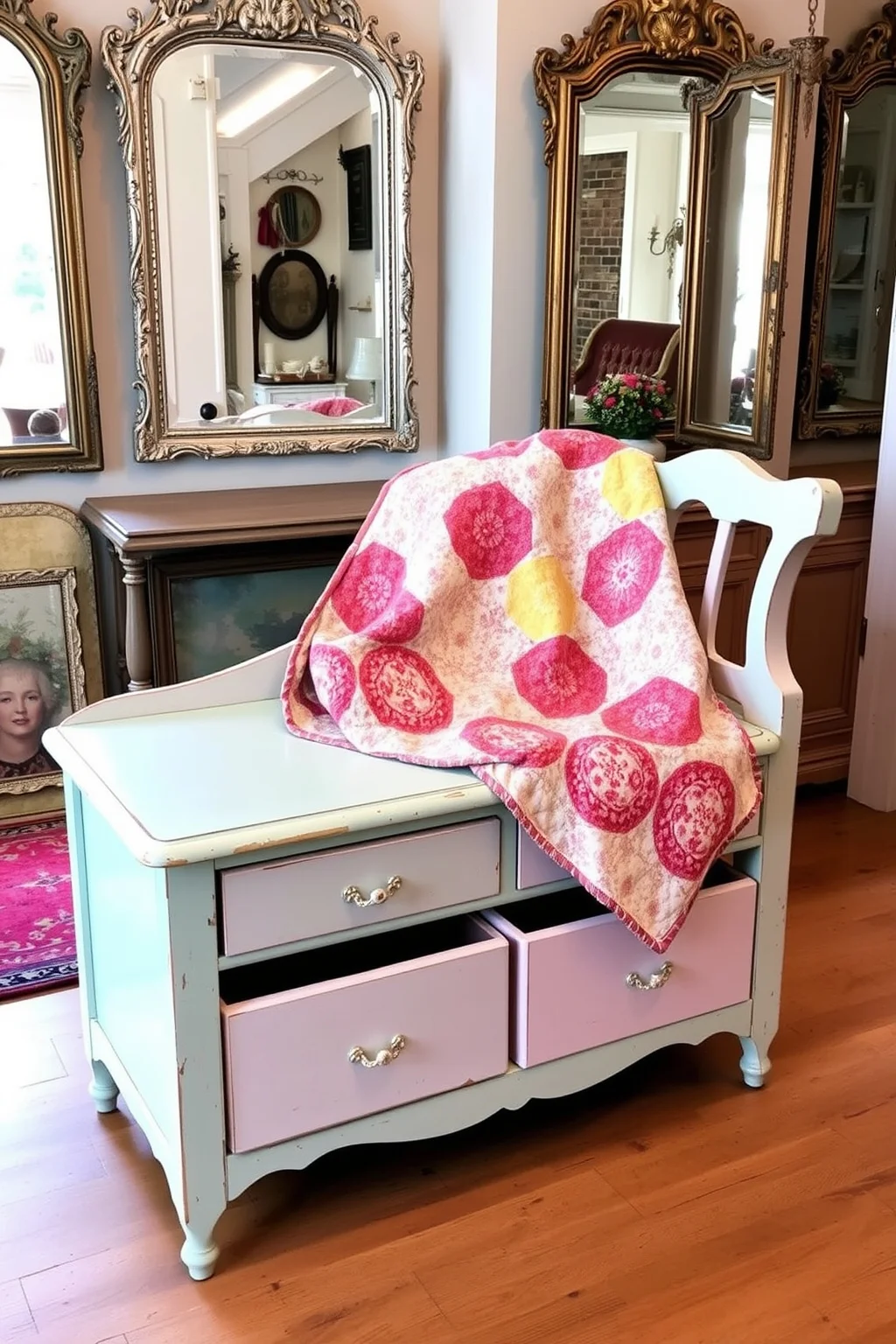 3. Vintage Bench with Drawers