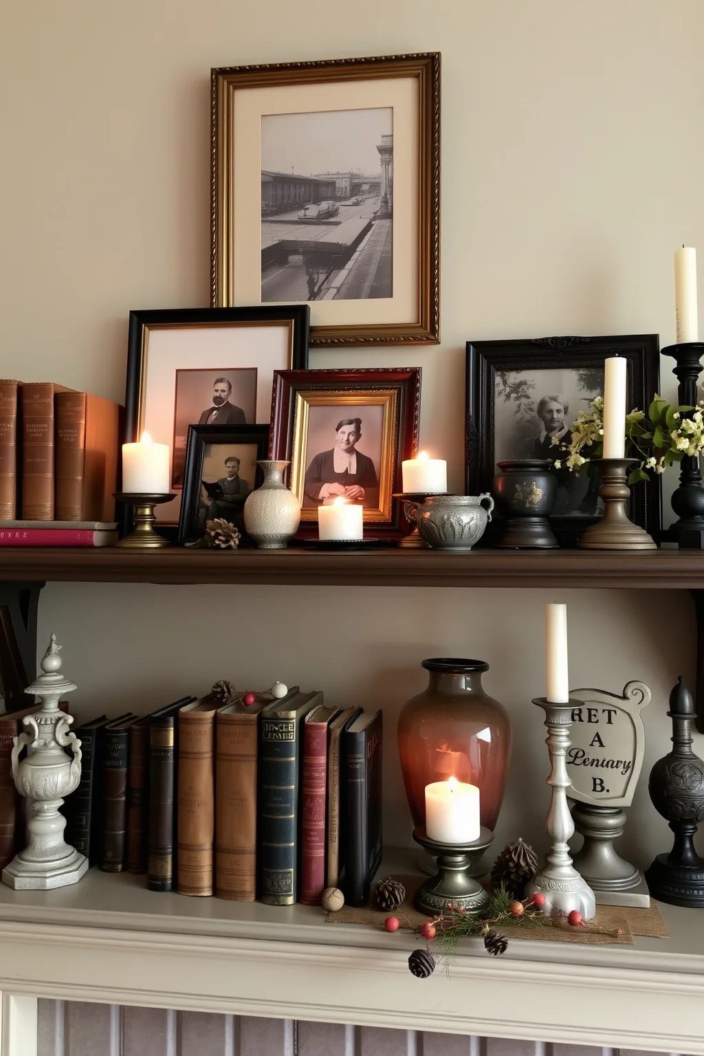 3. Vintage Mantel Decor
