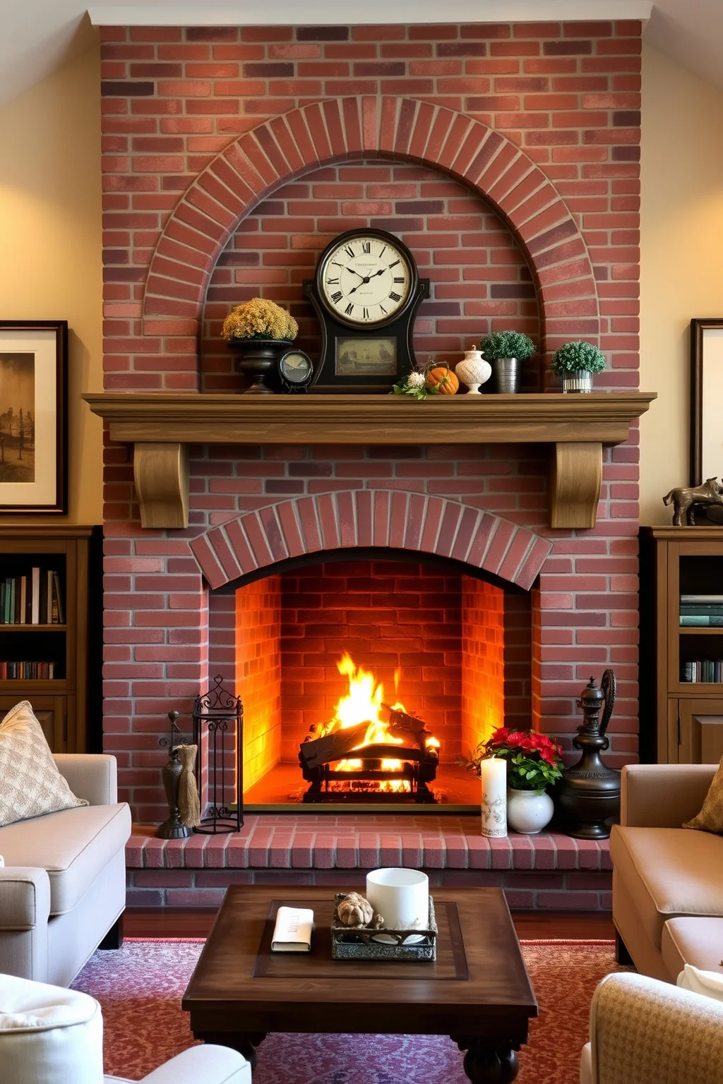 4. Arched Brick Fireplace