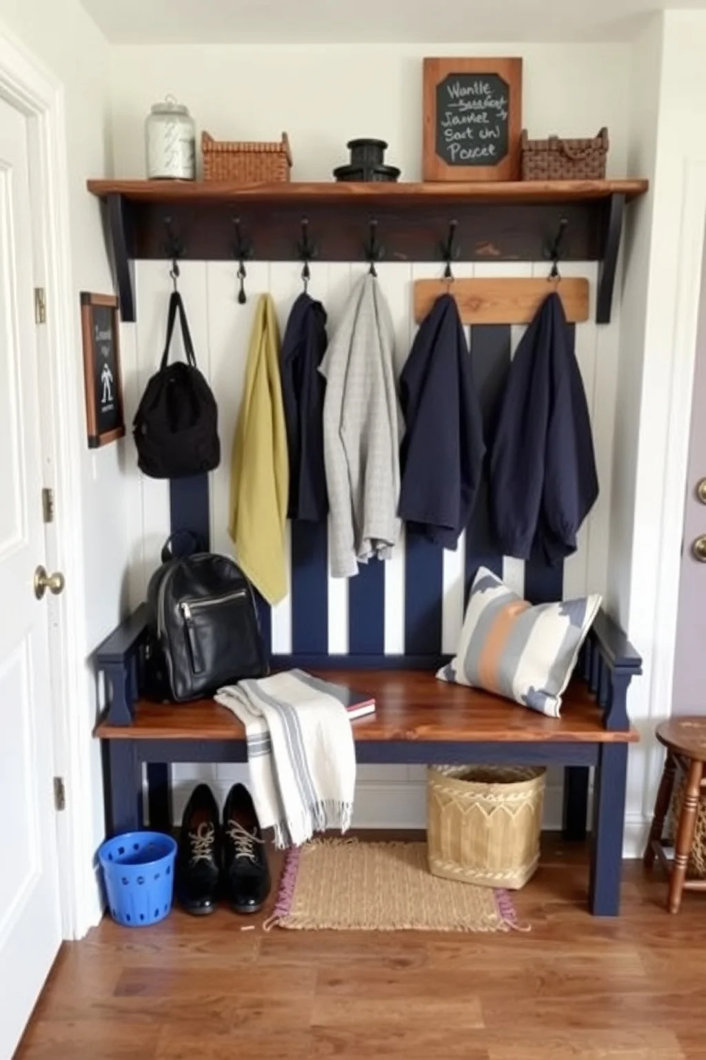 4. Farmhouse Bench with Hooks