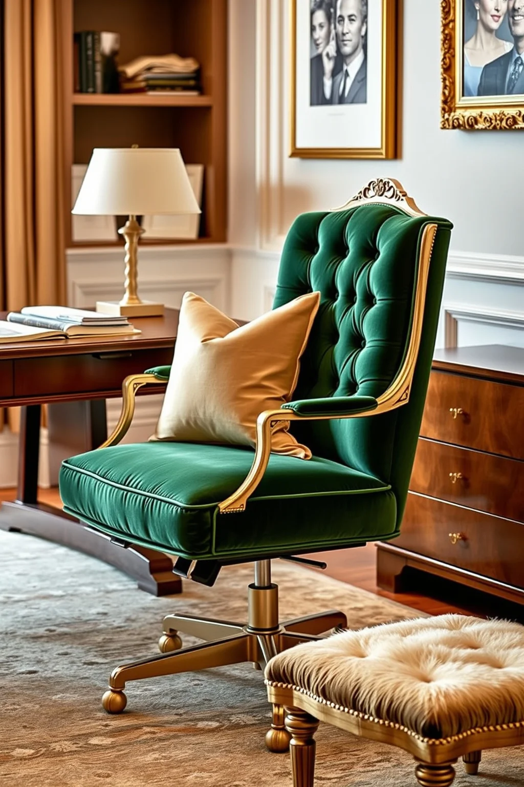 4. Green Velvet Office Chair