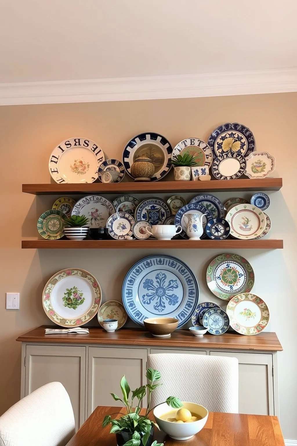 5. Floating Shelf with Decorative Plates
