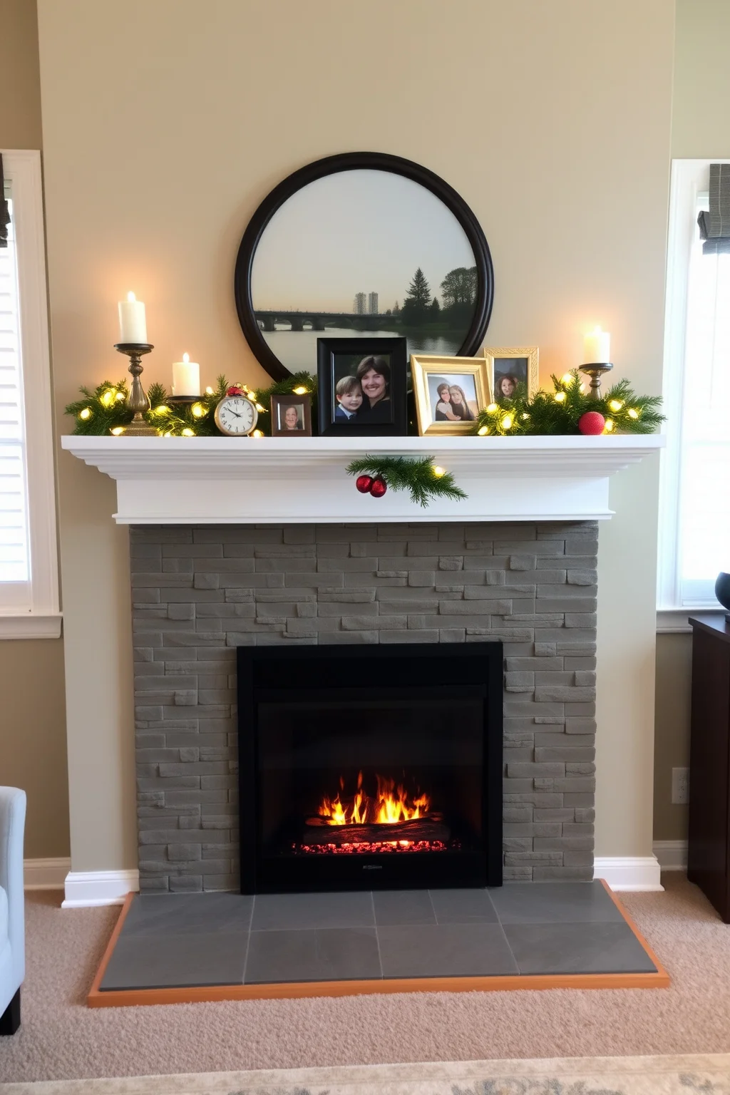 6. Electric Fireplace with Mantel