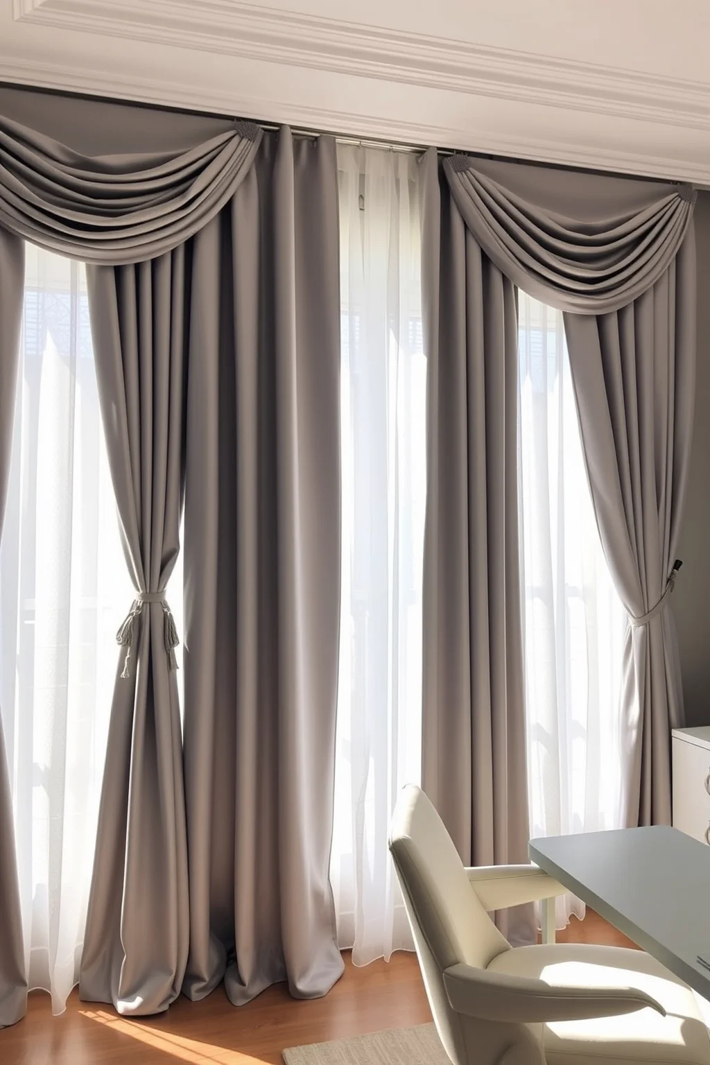 6. Grey Curtains with White Sheers