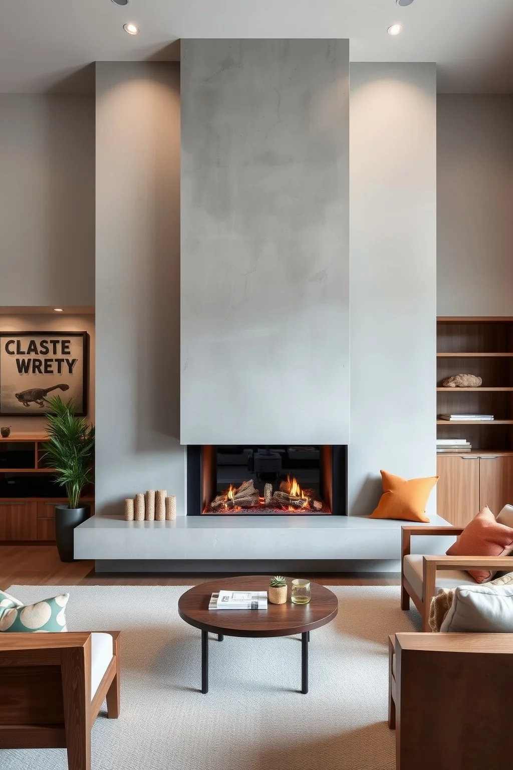 6. Minimalist Concrete Fireplace