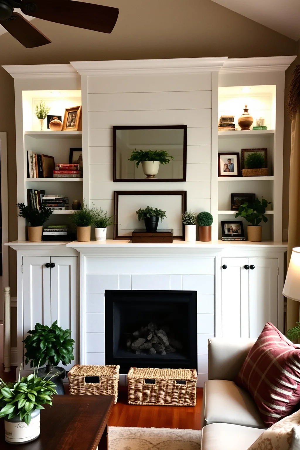 6. Shiplap Surround with Built-in Shelves