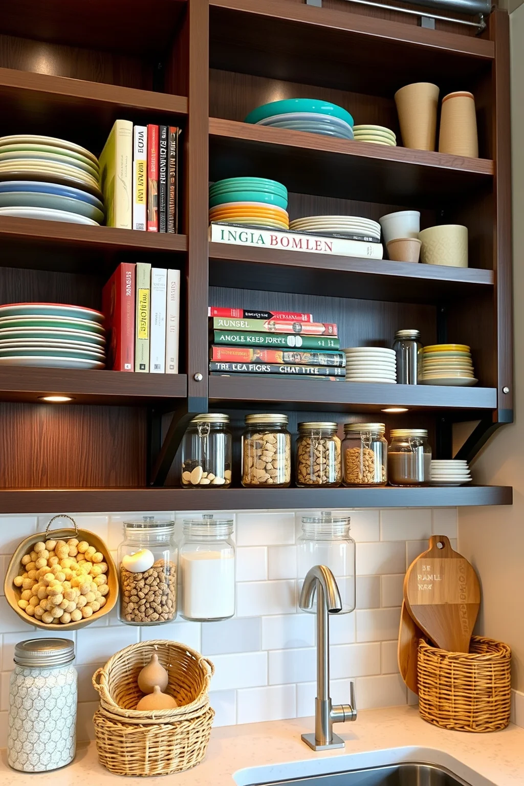 7. Black and Wood Open Shelving