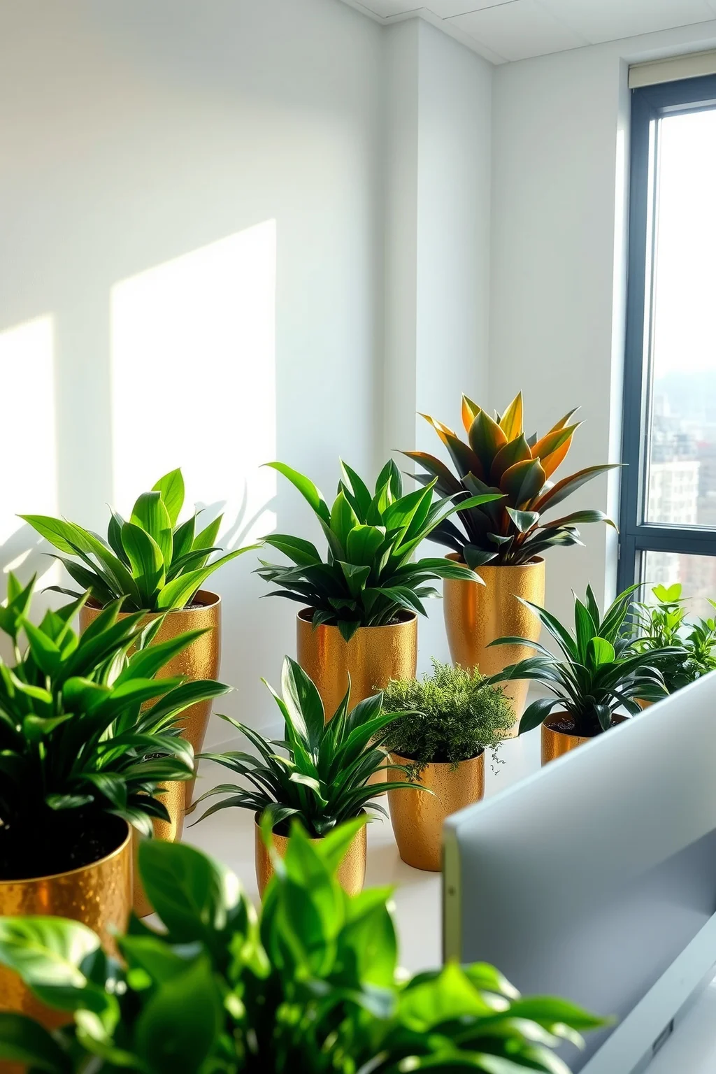 7. Green Plants with Gold Pots