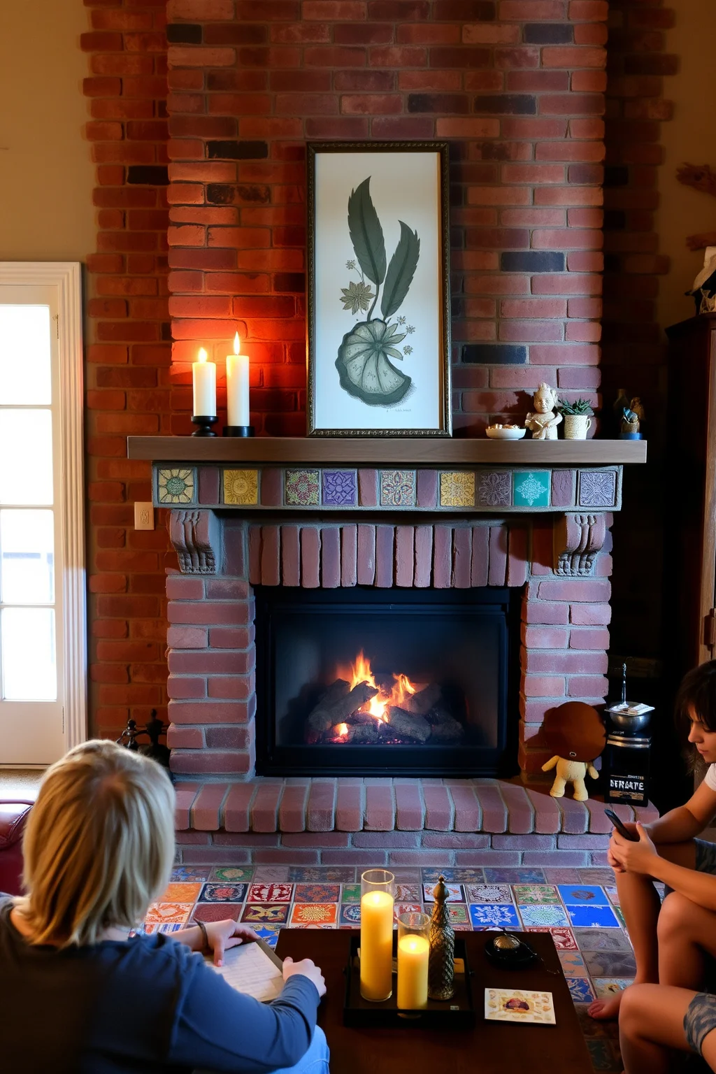 8. Brick Fireplace with Tile Surround