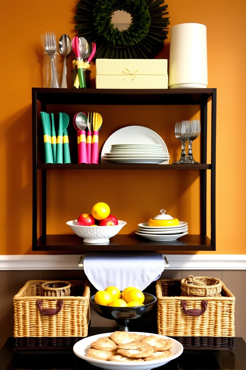 8. Floating Shelf with Serving Essentials