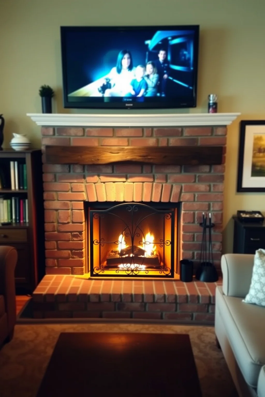 9. Brick Fireplace with a Screen