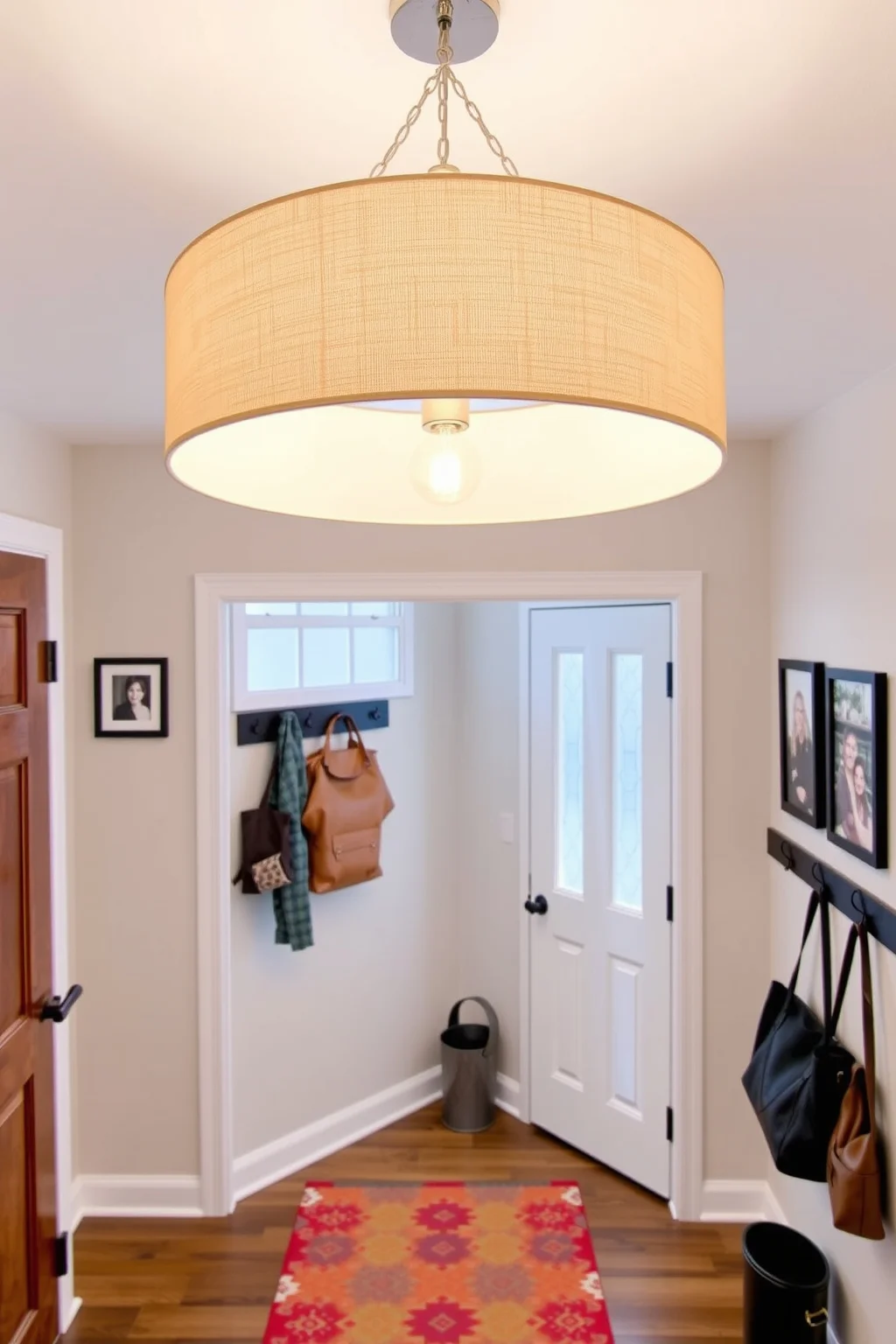 9. Farmhouse Drum Shade Chandelier