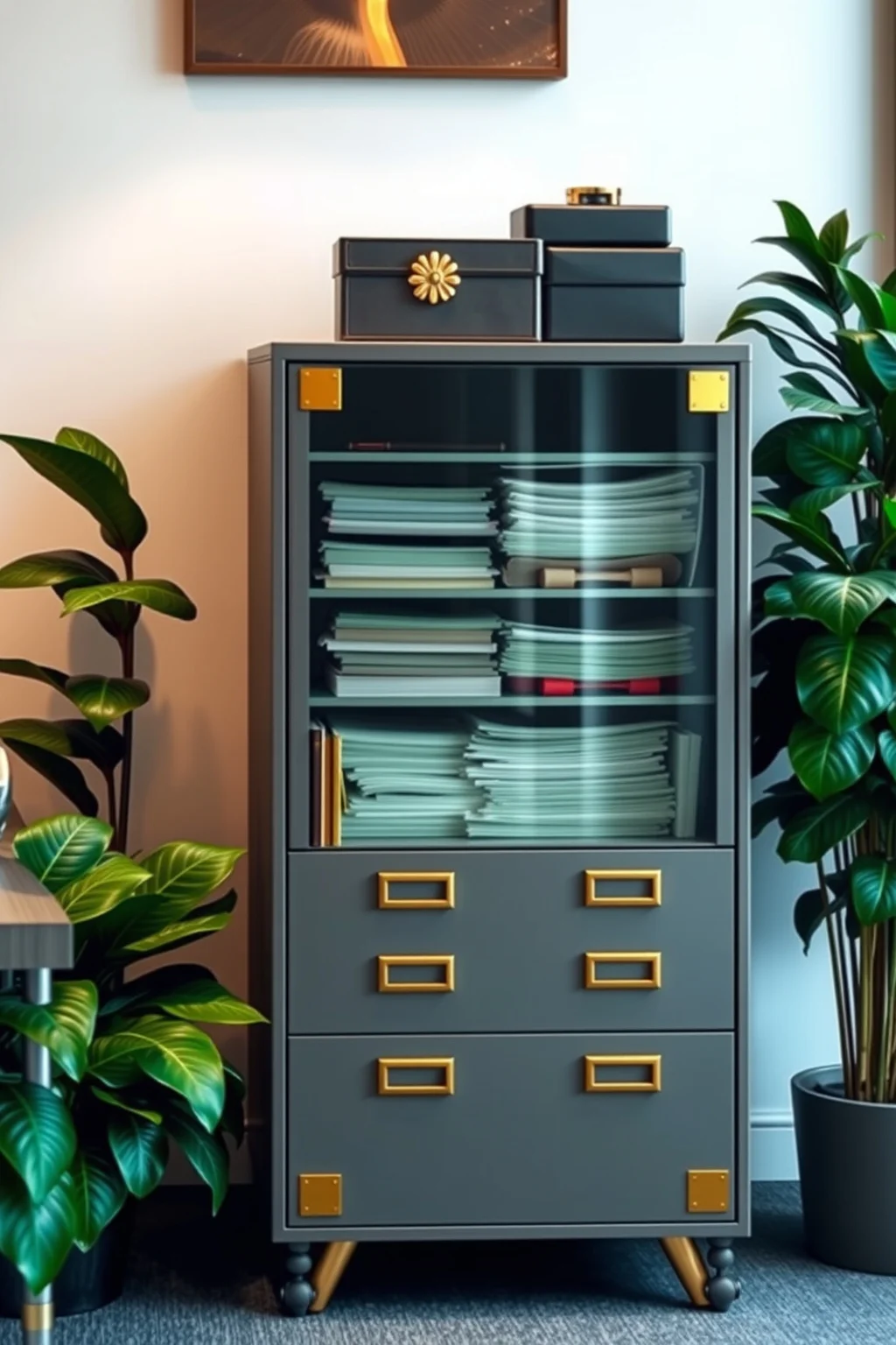 9. Gold Accented Filing Cabinets