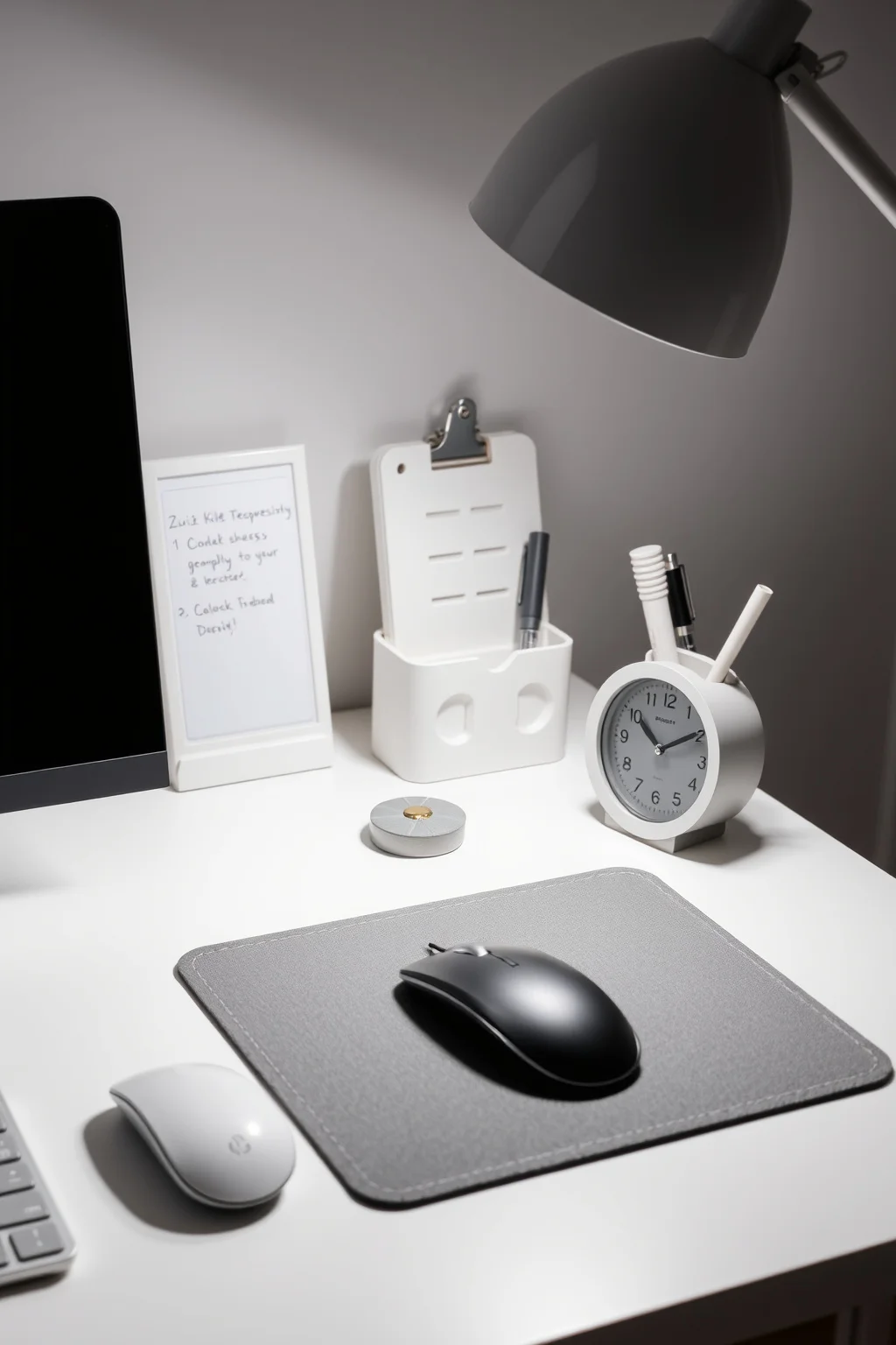 9. Grey and White Desk Accessories