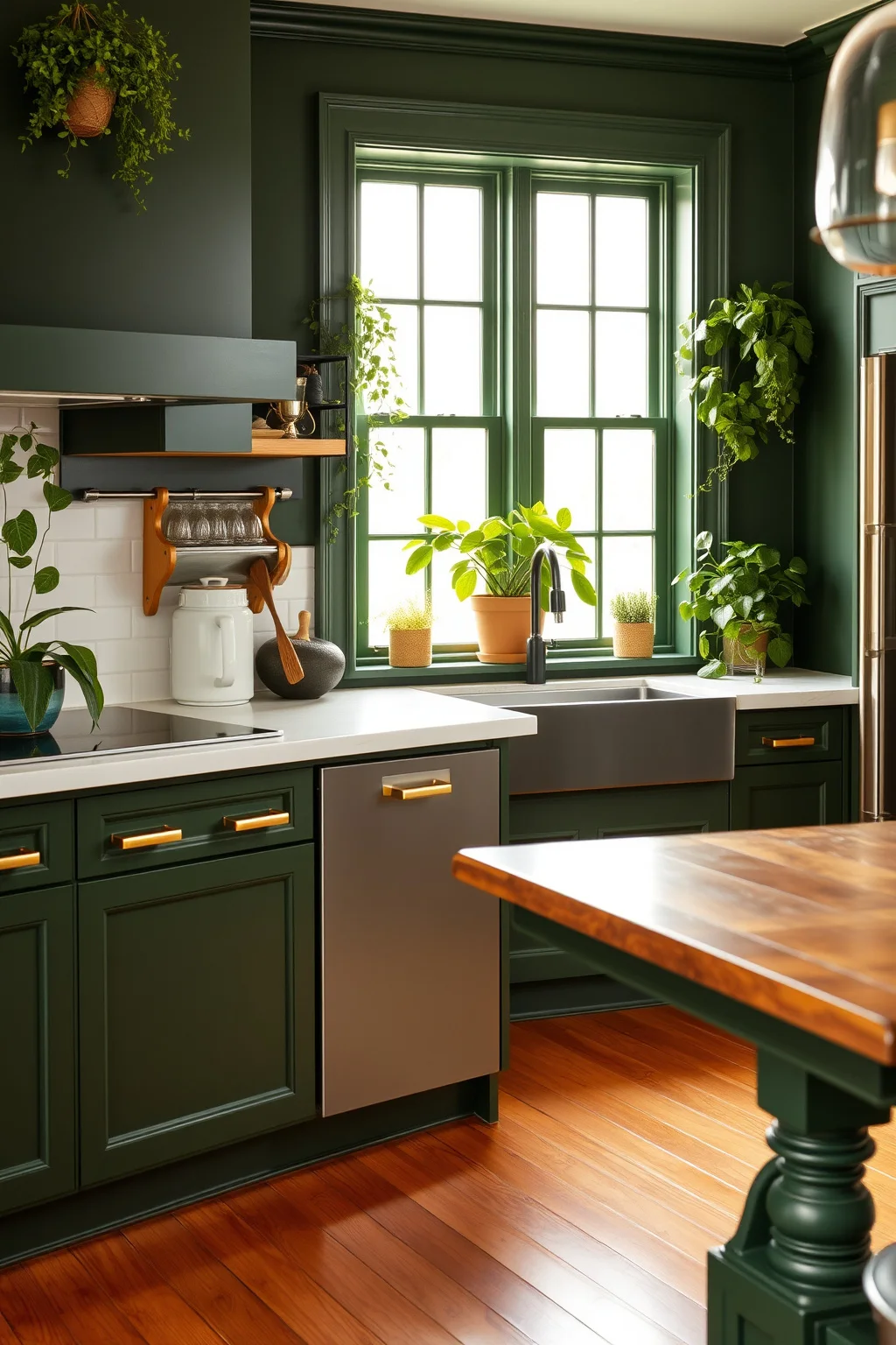 1. Deep Forest Green Cabinets