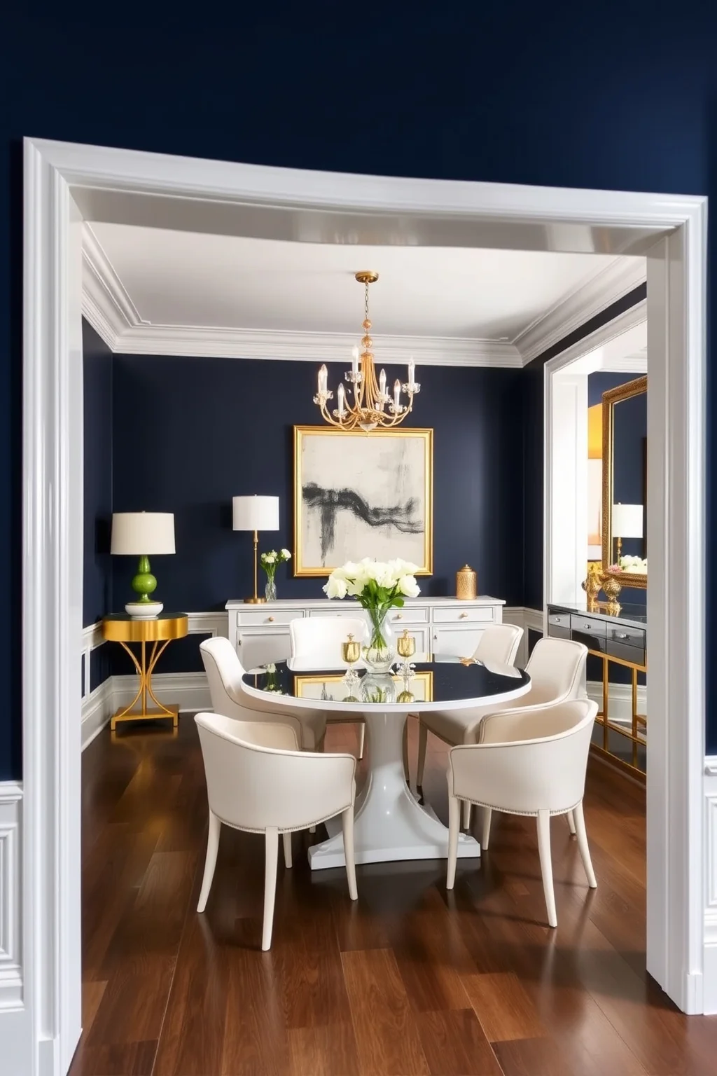 1. Navy Walls with White Trim