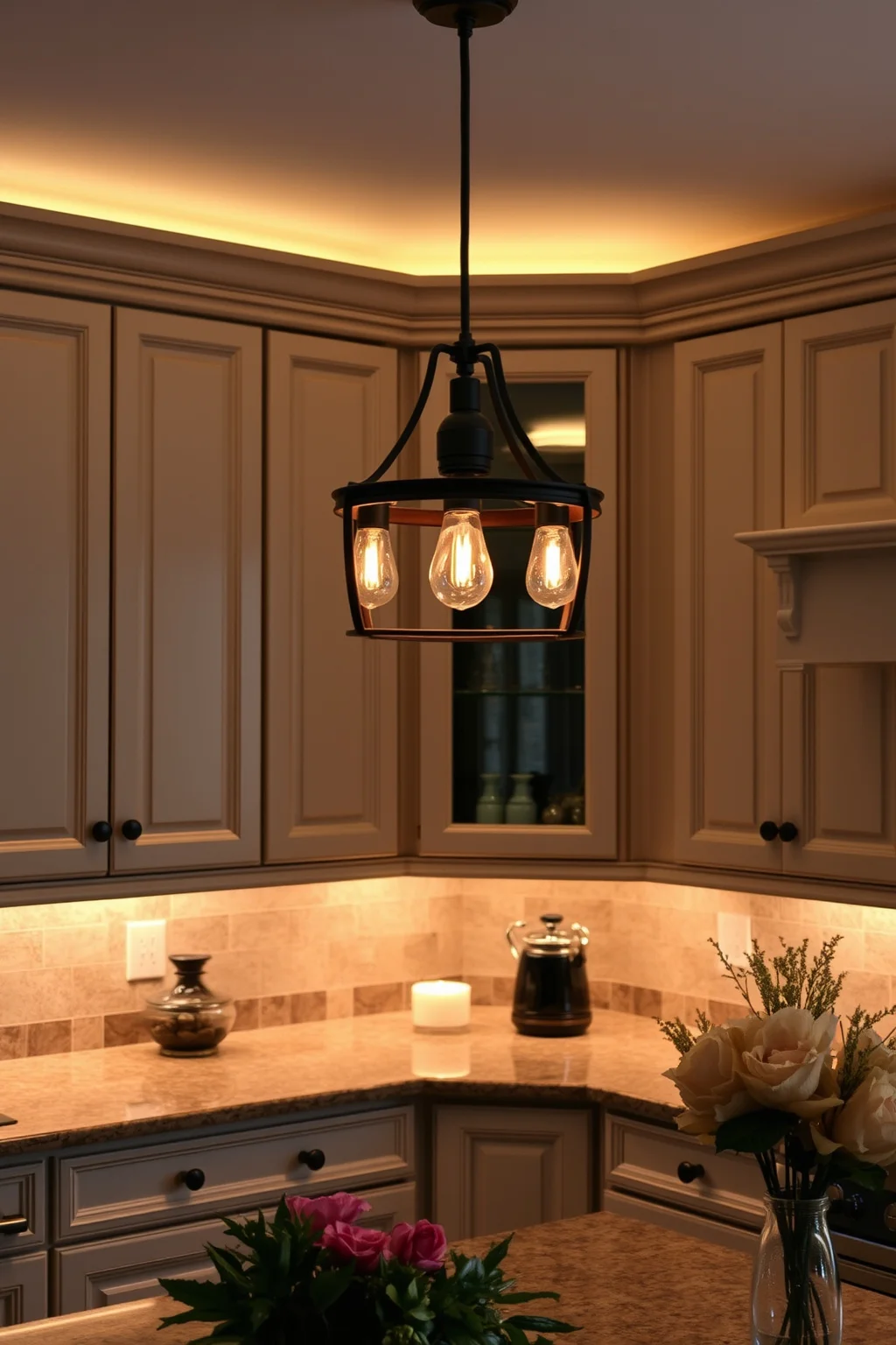 10. Beige Cabinets with Soft Lighting