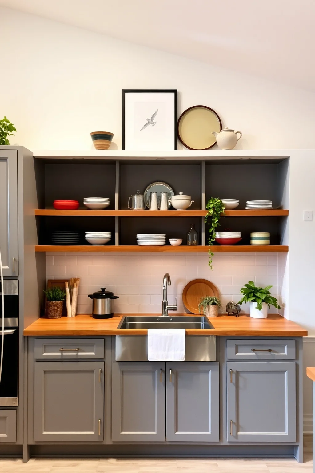 10. Grey Cabinets with Open Shelving