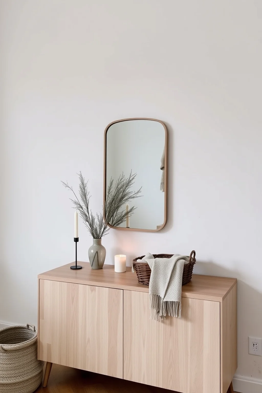 10. Scandinavian Sideboard with Simple Mirror